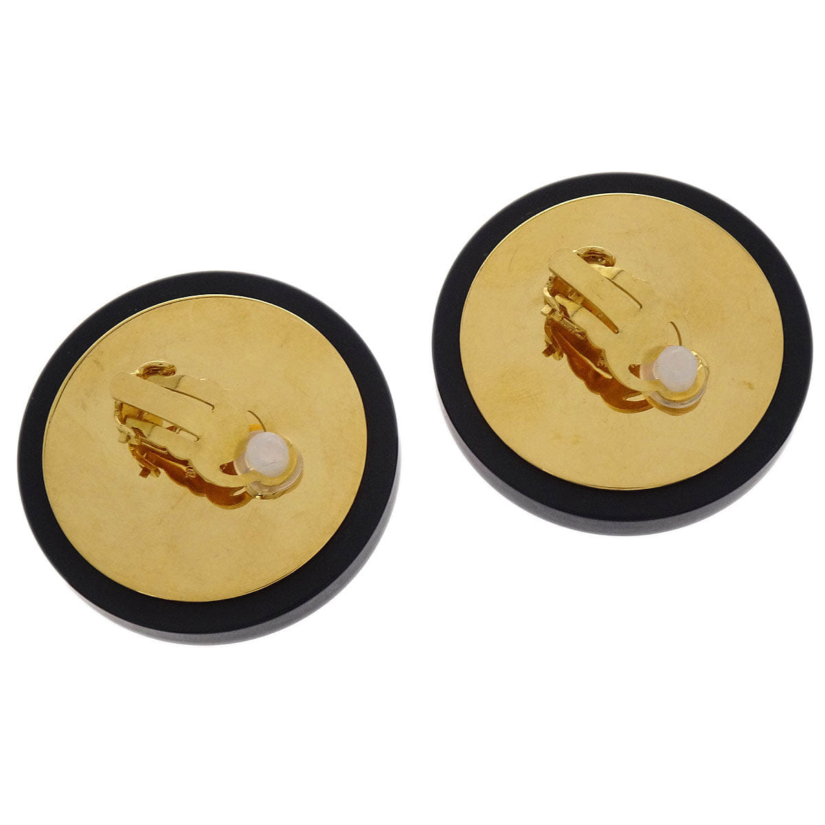 Chanel Button Earrings Clip - On Gold Black