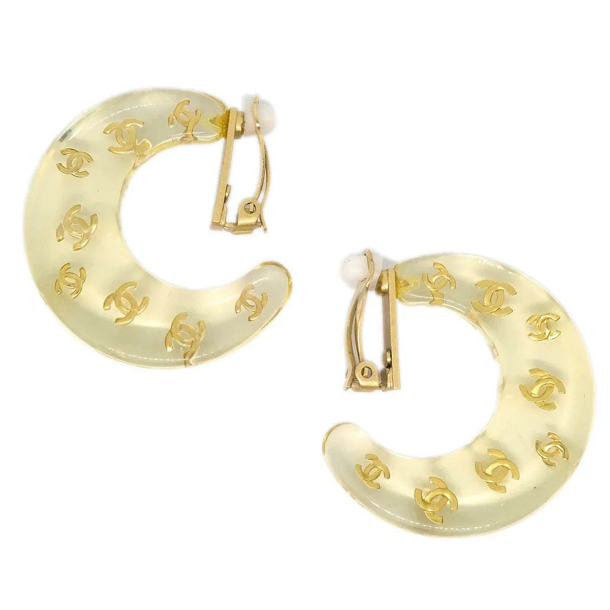 Chanel Hoop Crescent Moon Earrings Clip - On Gold 01P