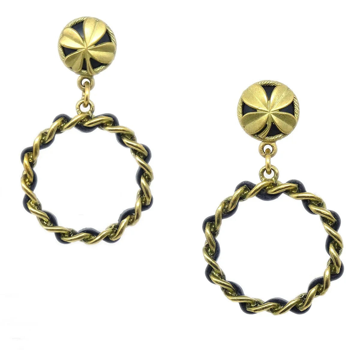 Chanel Clover Chain Hoop Earrings Clip - On Gold 94P