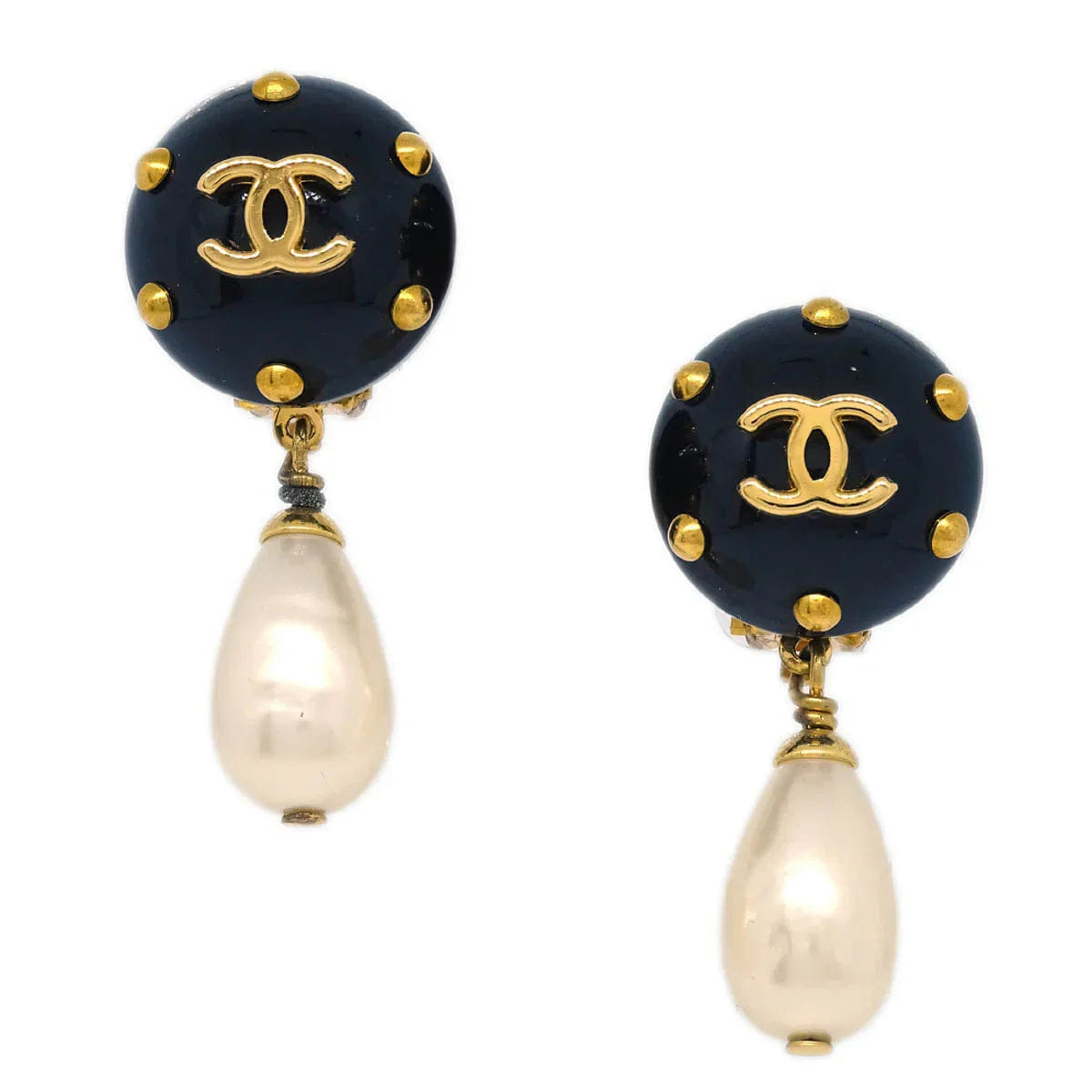 Chanel Costume Pearl Dangle Earrings Clip - On Gold 96C