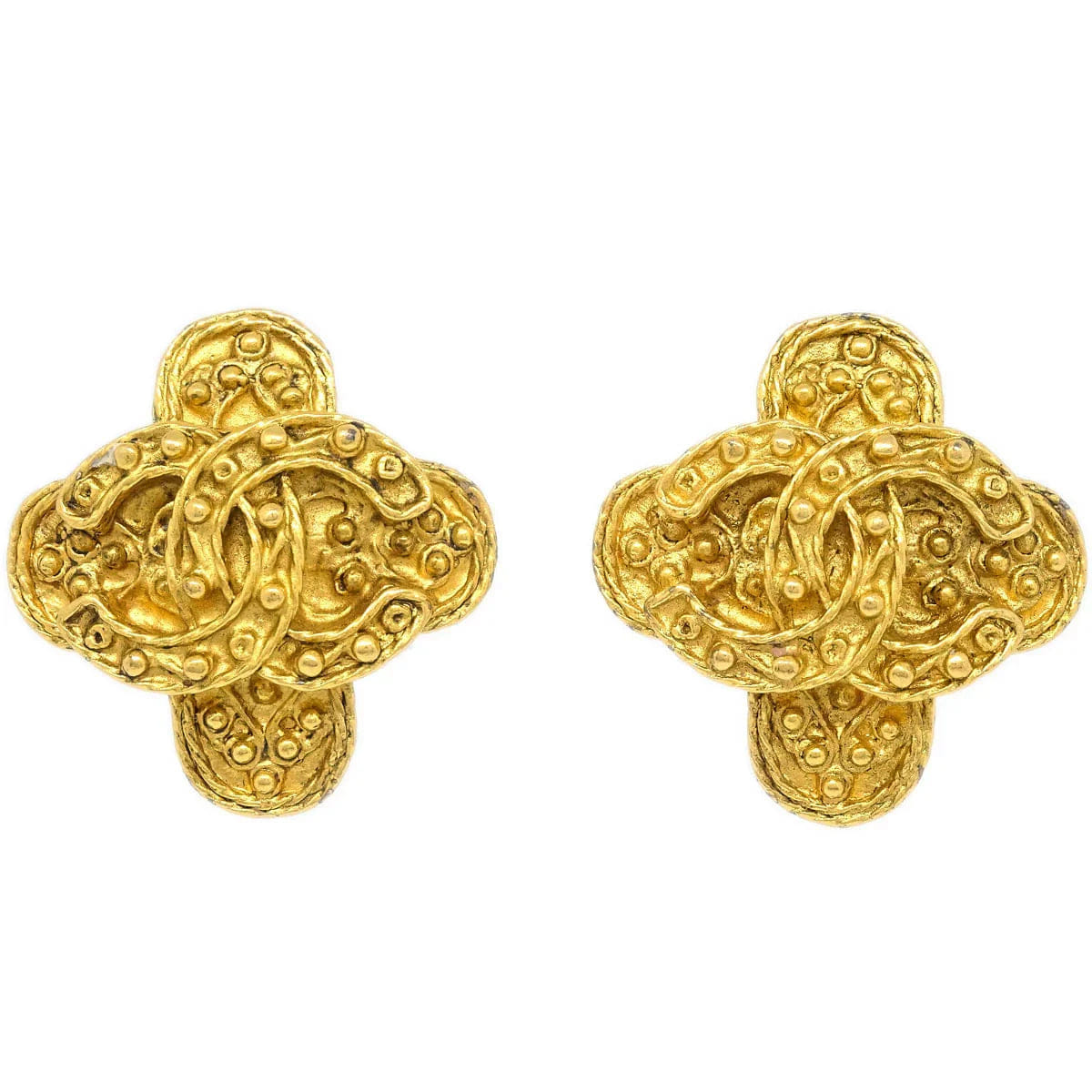 Chanel Cross Earrings Clip - On Gold 94A