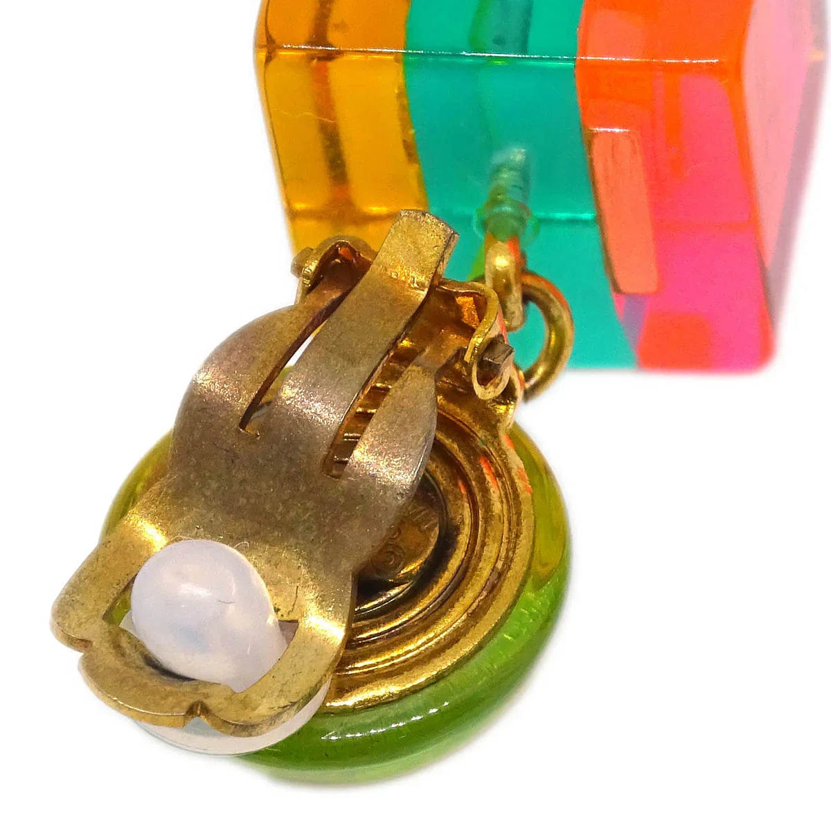 Chanel Dangle Cube Earrings Clip - On Gold 97P