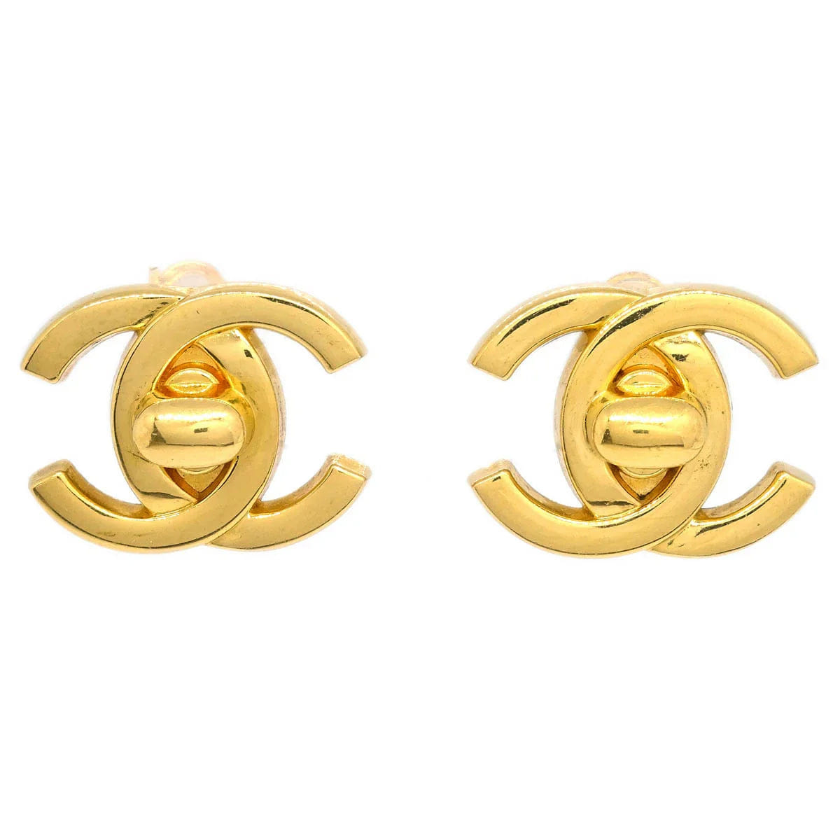 Chanel CC Turnlock Earrings Clip - On Gold Large 96P