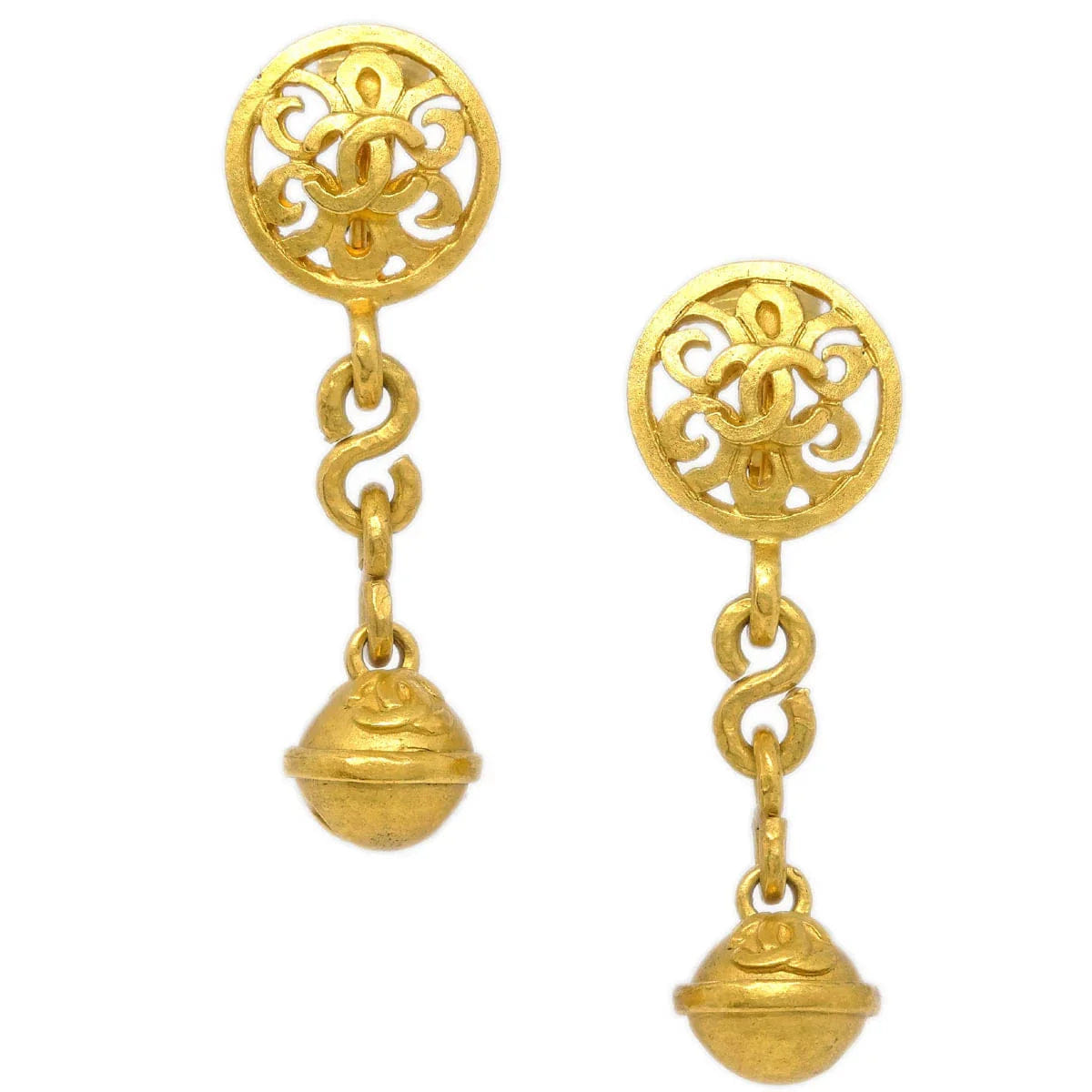 Chanel Dangle Bell Earrings Clip - On Gold 95P