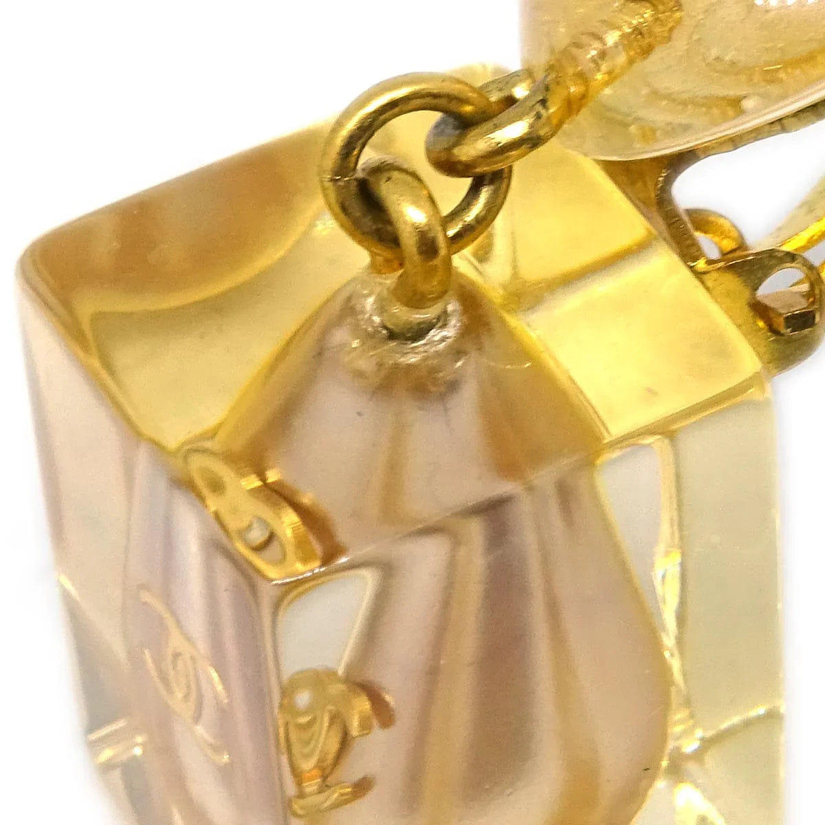 Chanel Dangle Earrings Clip - On Gold Acrylic 97P
