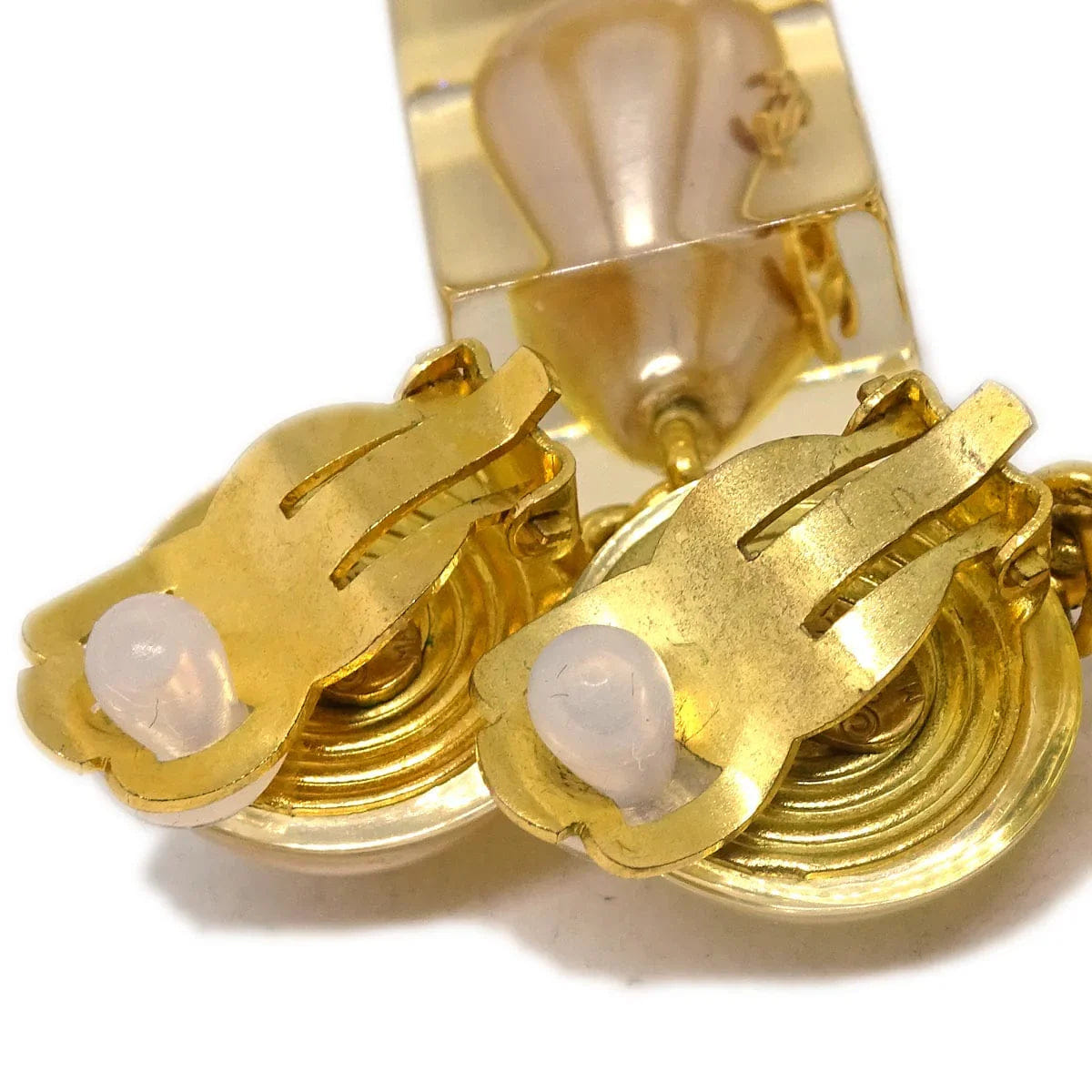 Chanel Dangle Earrings Clip - On Gold Acrylic 97P