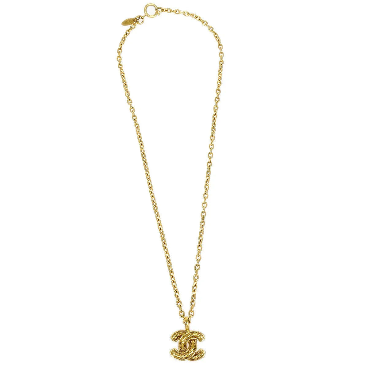 Chanel Quilted CC Gold Chain Pendant Necklace 3858