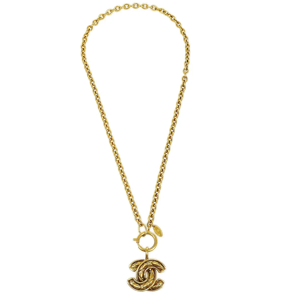 Chanel Quilted CC Gold Chain Pendant Necklace 3857