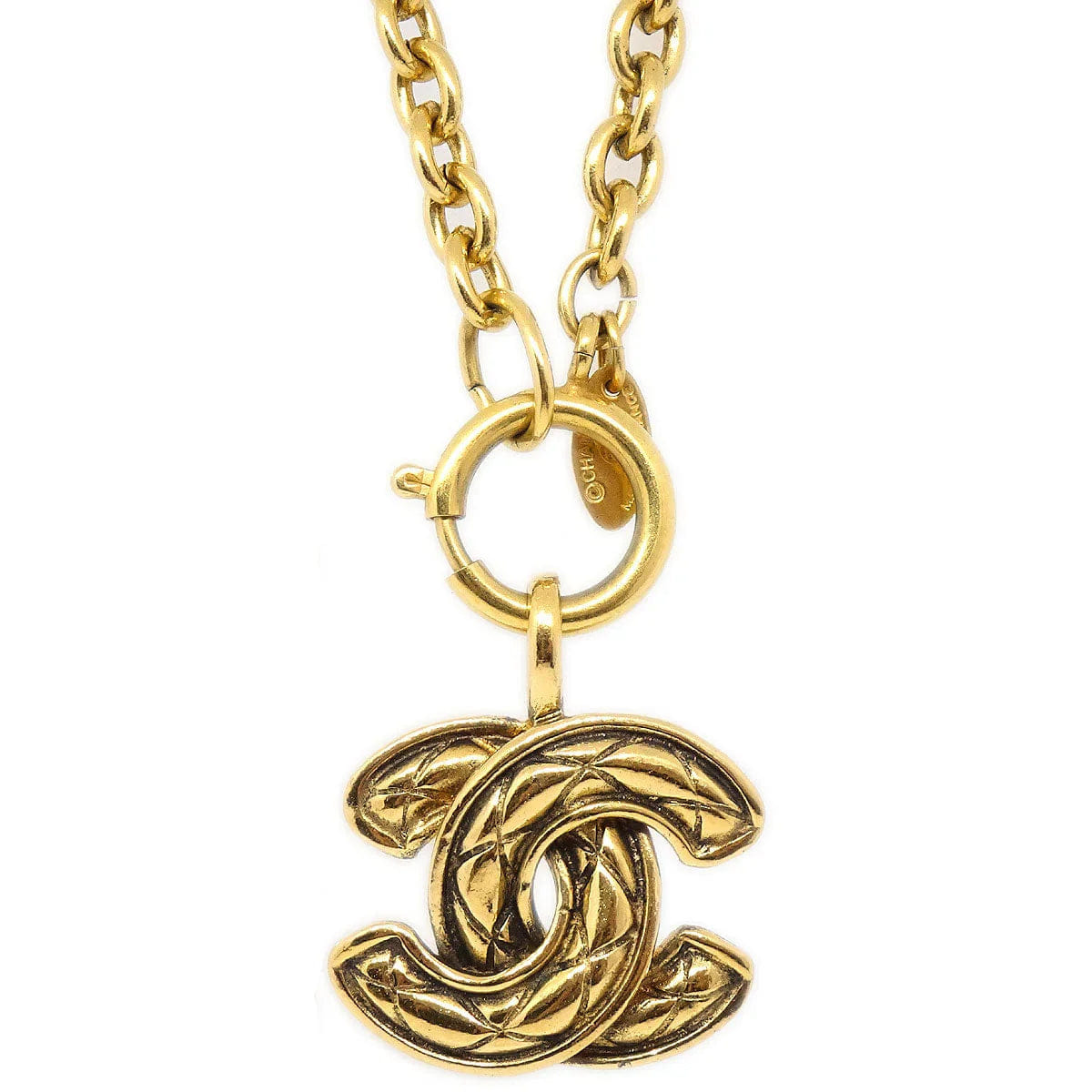 Chanel Quilted CC Gold Chain Pendant Necklace 3857