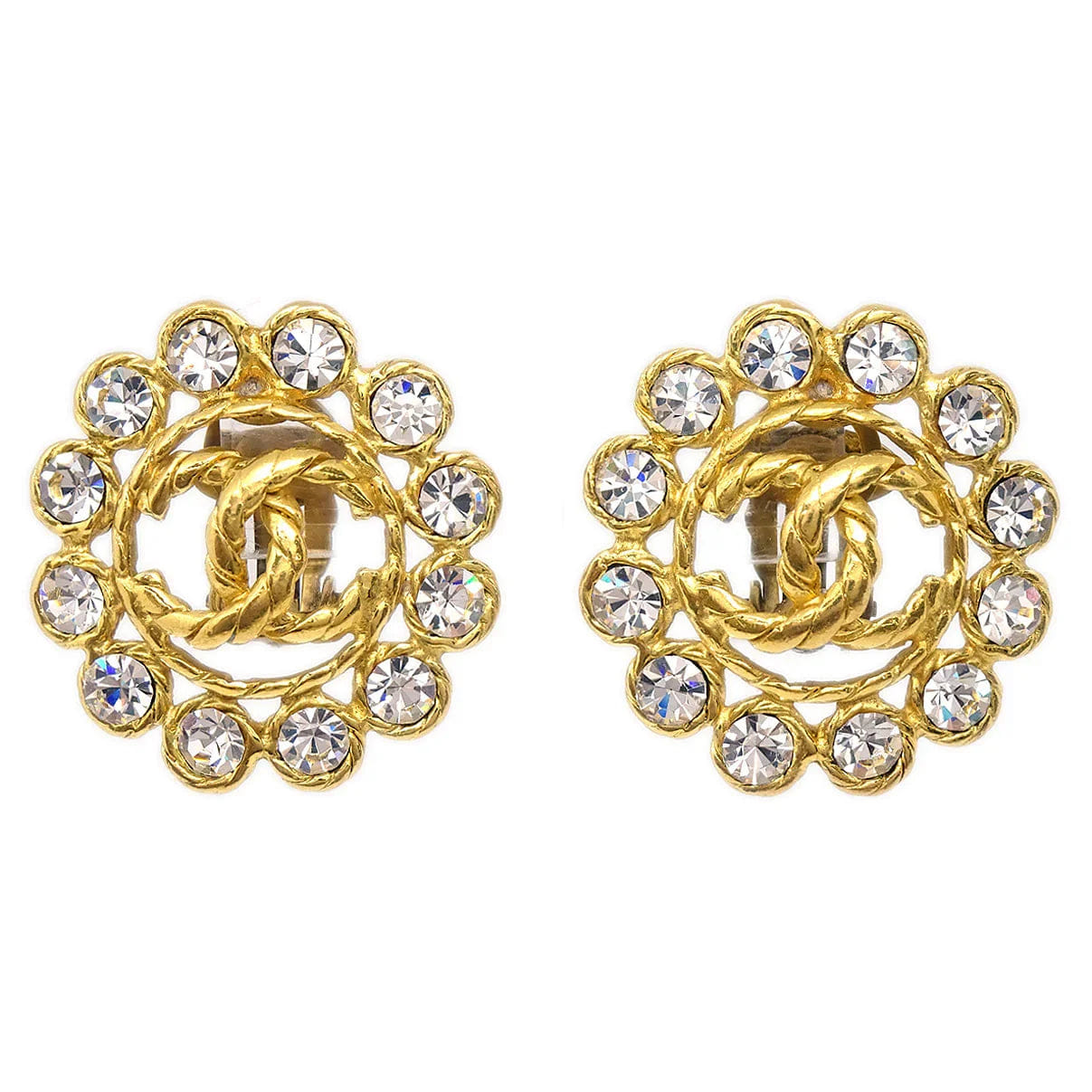 Chanel 1994 Rhinestone Earrings Clip - On Gold 29