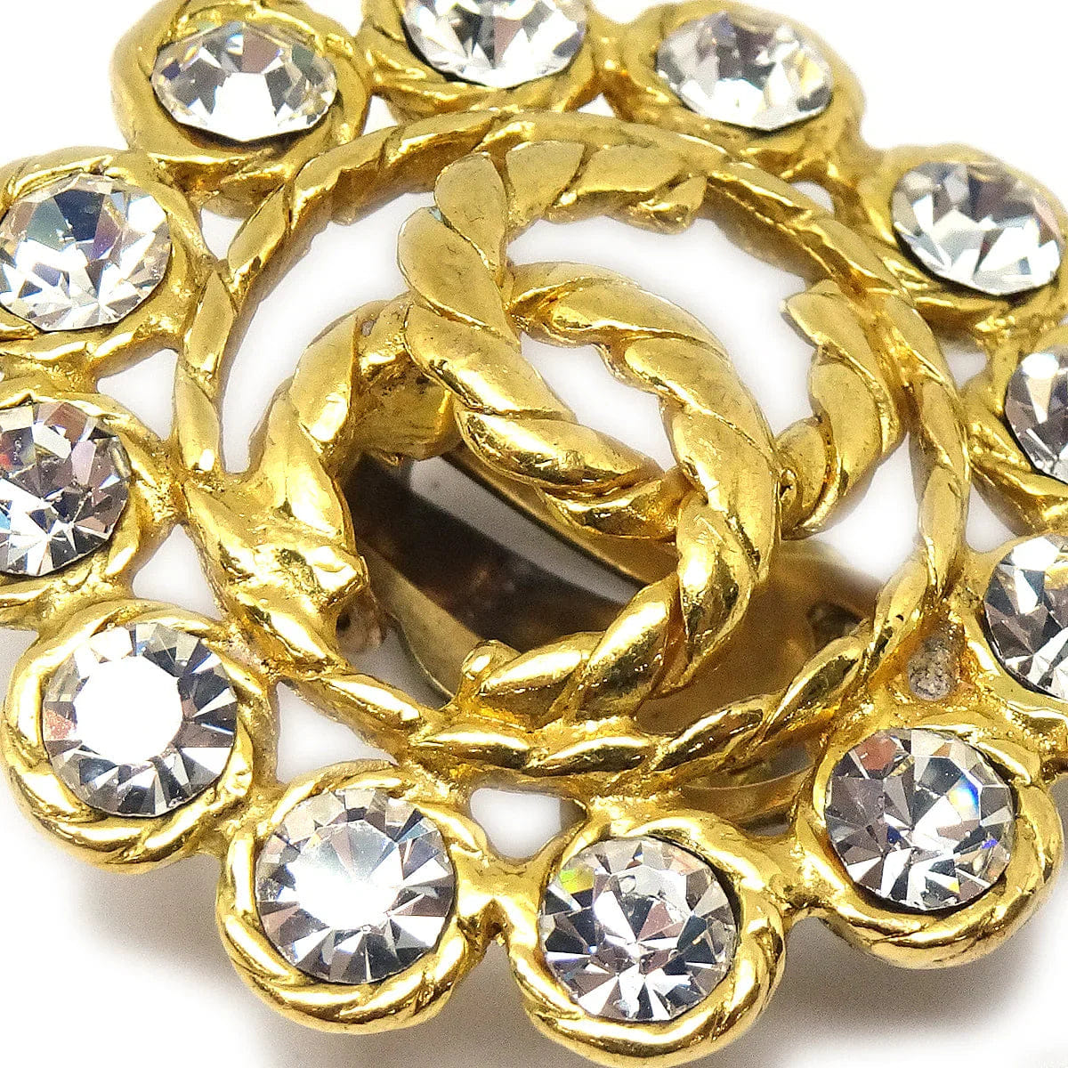 Chanel 1994 Rhinestone Earrings Clip - On Gold 29