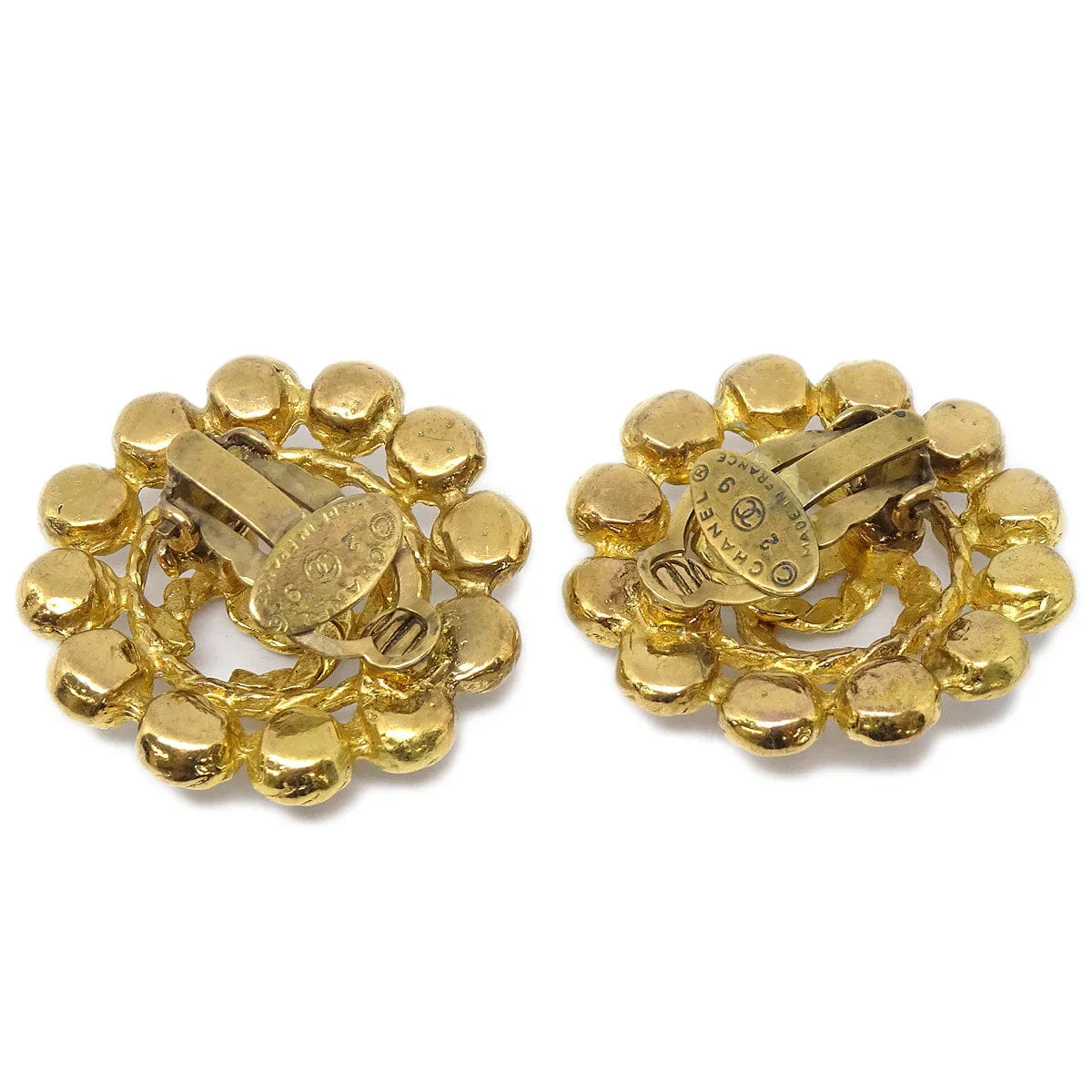 Chanel 1994 Rhinestone Earrings Clip - On Gold 29