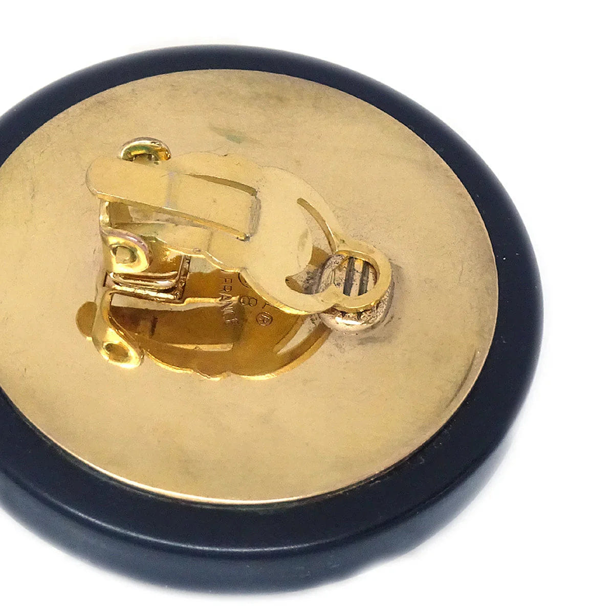 Chanel 1993 Black & Gold Button Earrings Clip - On 28
