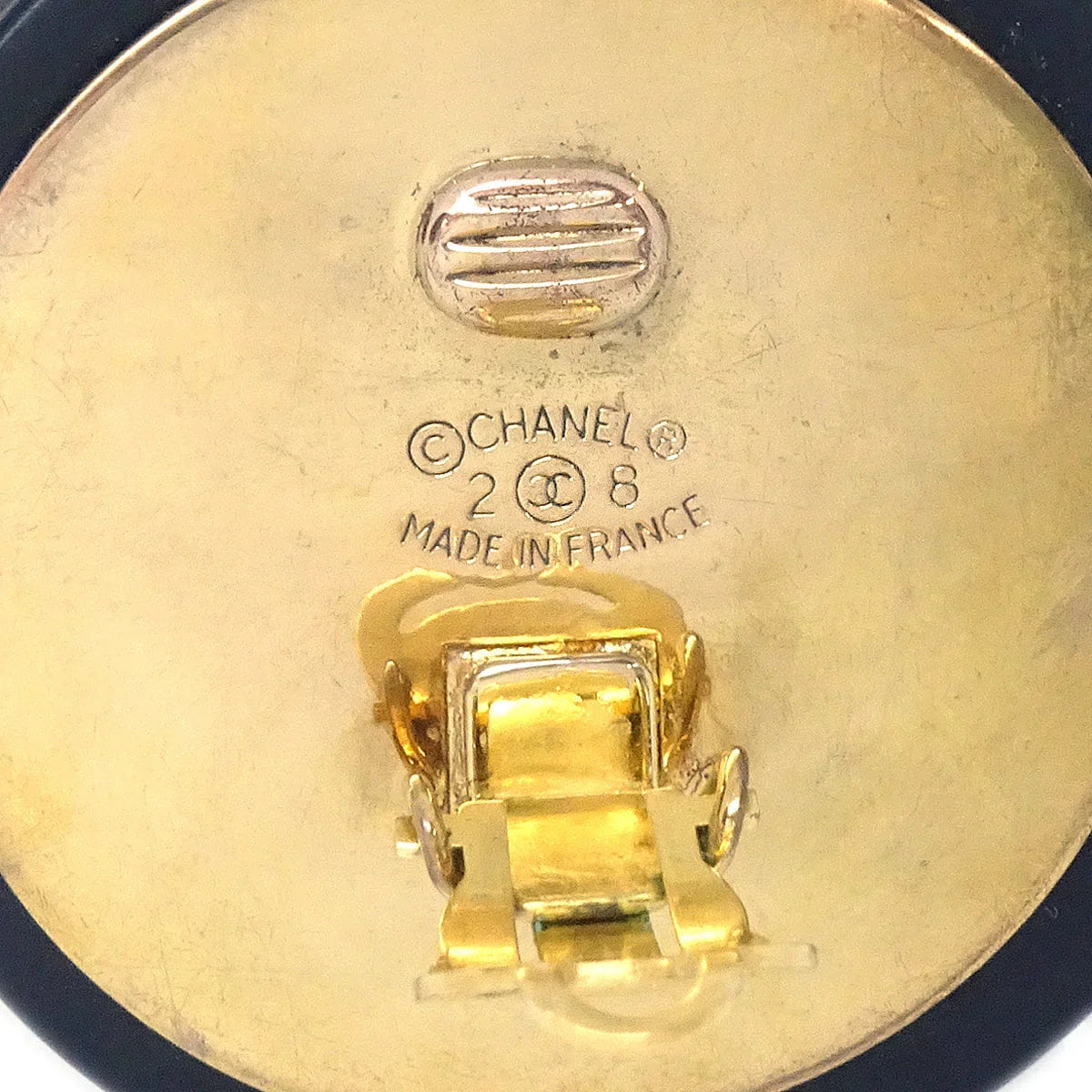 Chanel 1993 Black & Gold Button Earrings Clip - On 28