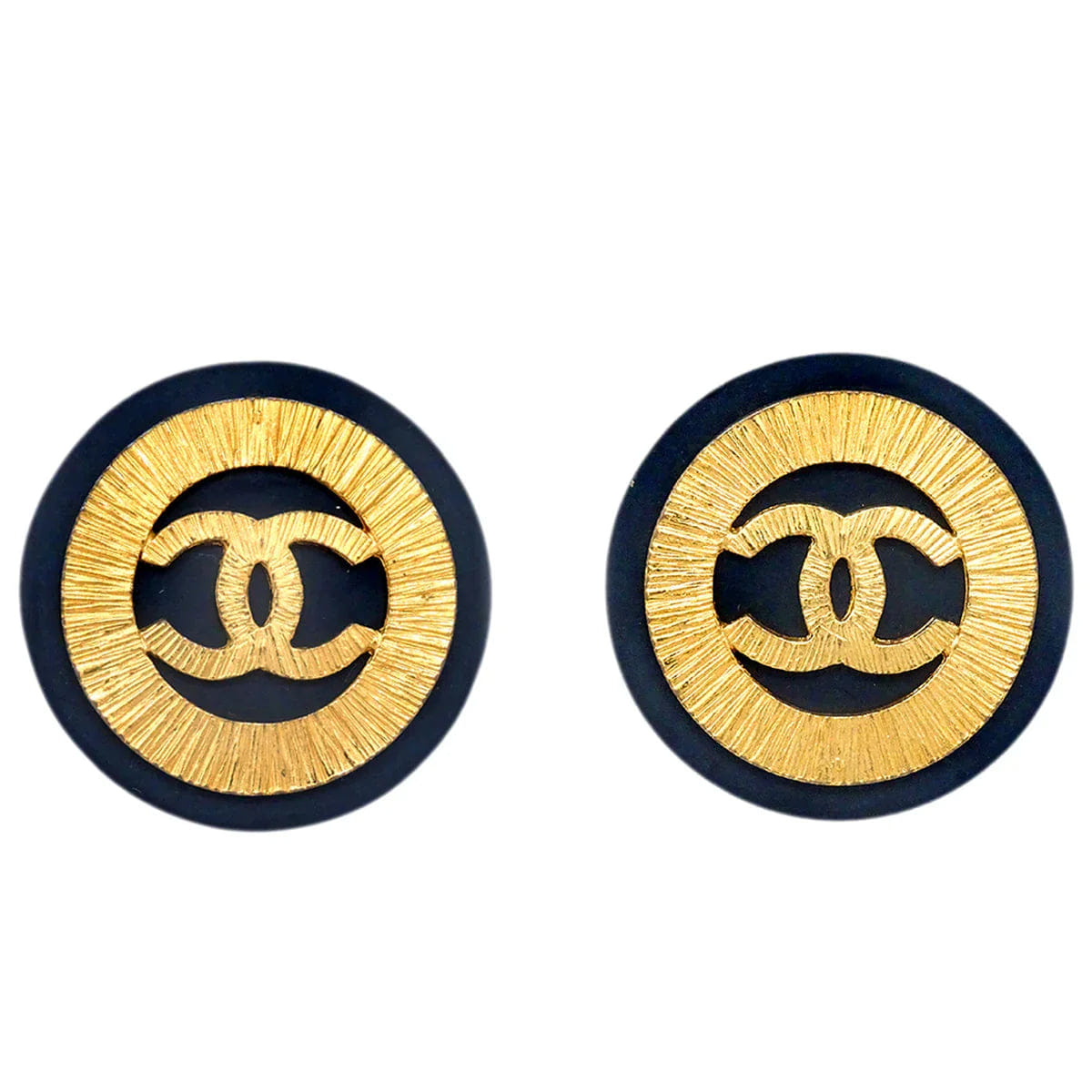 Chanel Button Earrings Clip - On Black 26