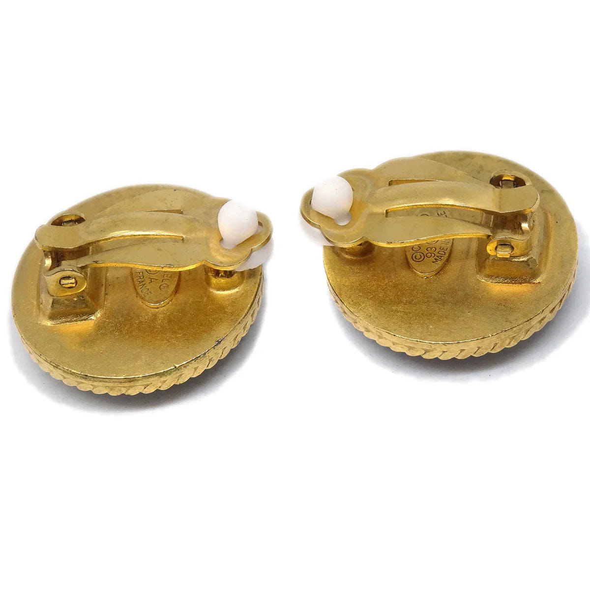 Chanel 1994 Mother of Pearl CC Rope Edge Button Earrings