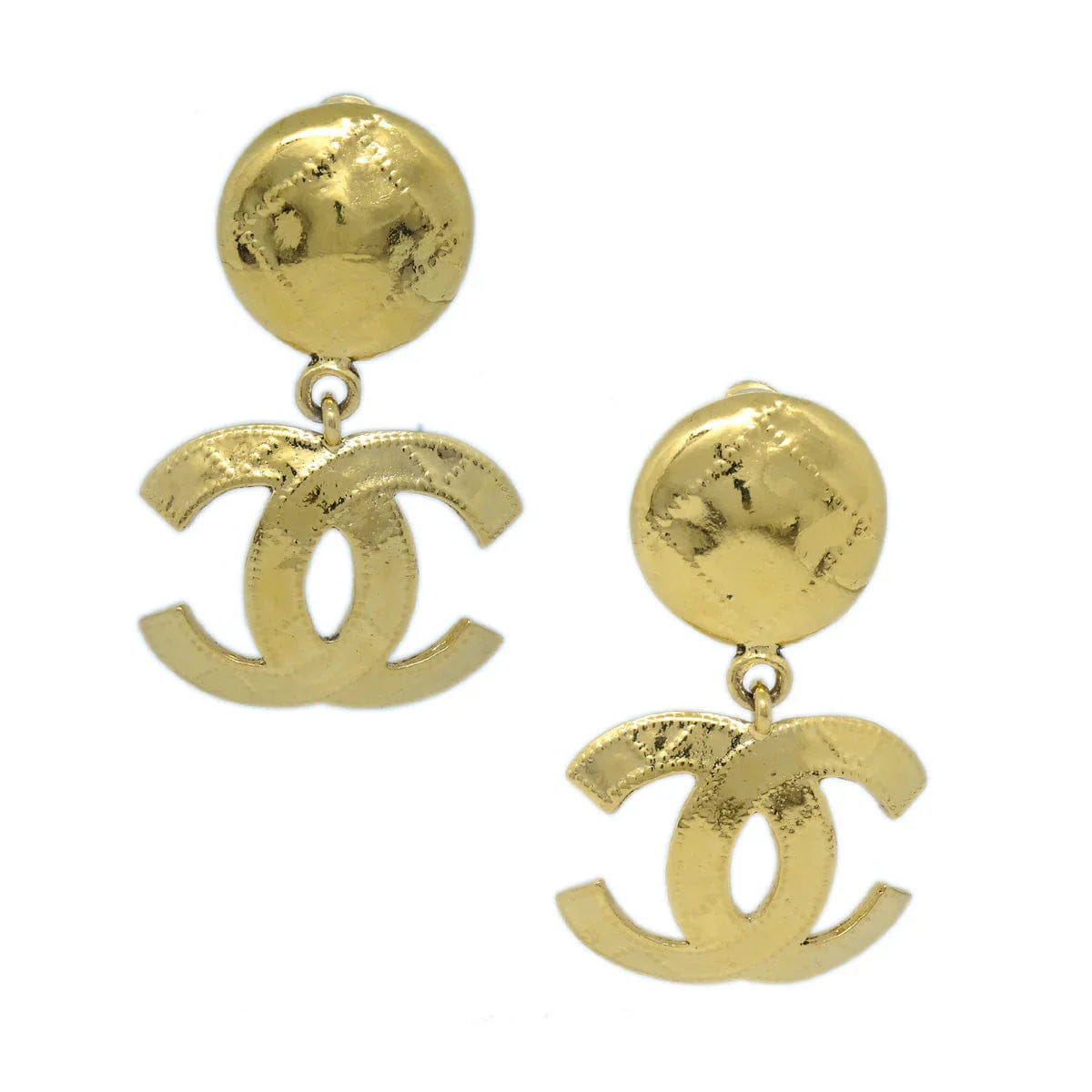 Chanel 1994 Quilted CC Dangle Earrings Clip - On Gold Small