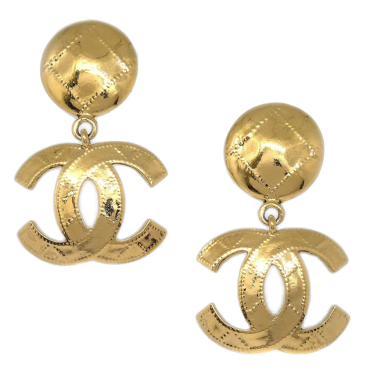 Chanel 1994 Quilted CC Dangle Earrings Clip - On Gold Small