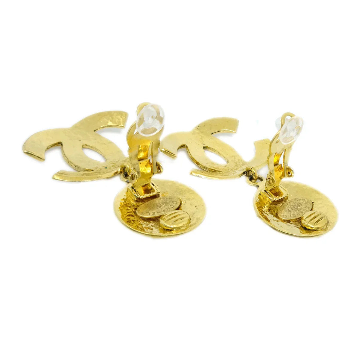 Chanel 1994 Quilted CC Dangle Earrings Clip - On Gold Small