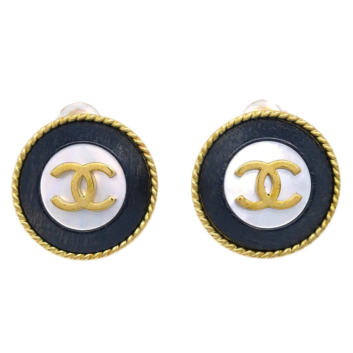 Chanel 1993 Mother of Pearl Rope Edge Earrings Clip - On