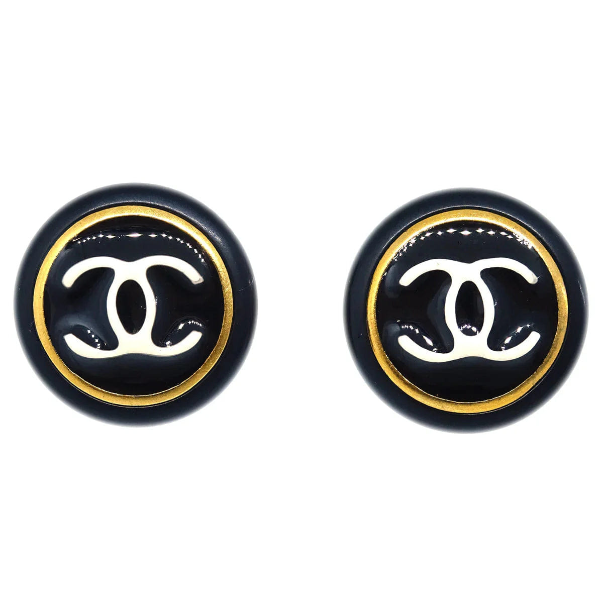 Chanel Black Button Earrings Clip - On 96A