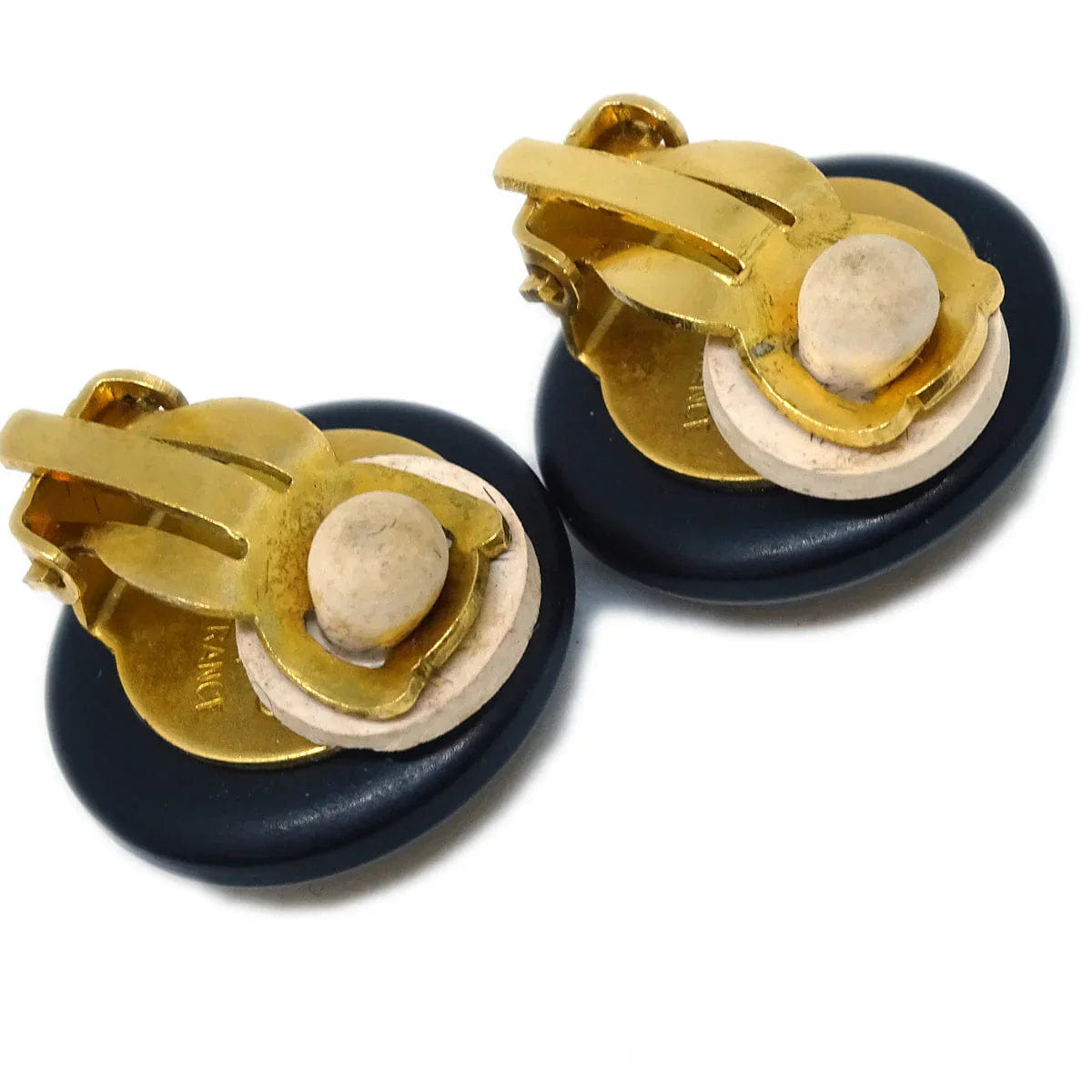 Chanel Button Earrings Clip - On Black Gold 95A