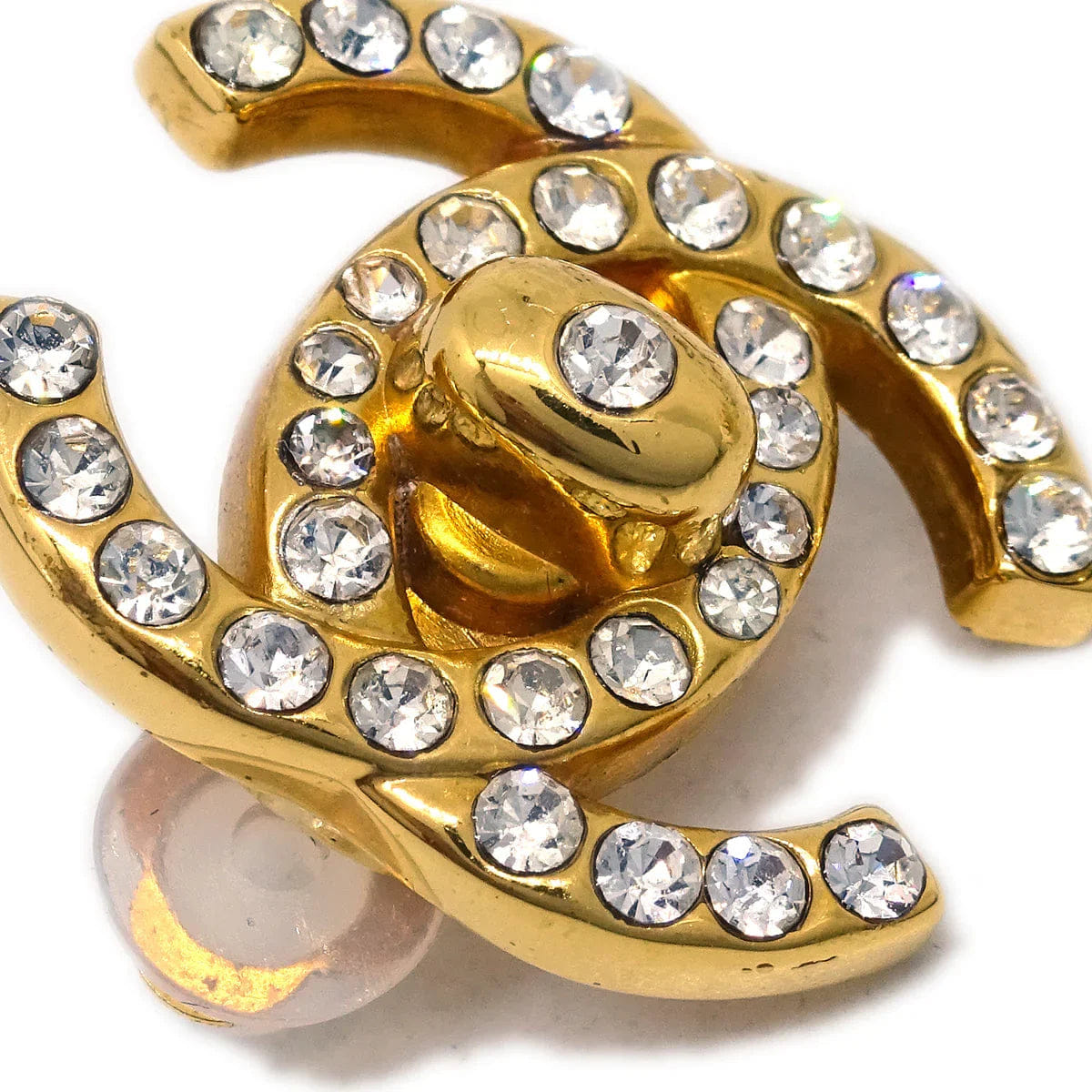 Chanel Gold CC Turnlock Earrings Rhinestone Clip - On 96A