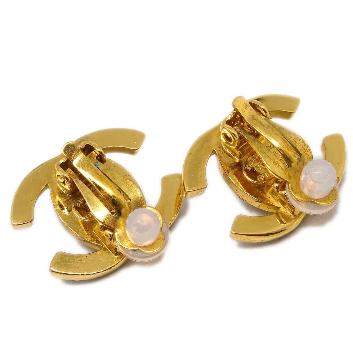 Chanel Gold CC Turnlock Earrings Rhinestone Clip - On 96A