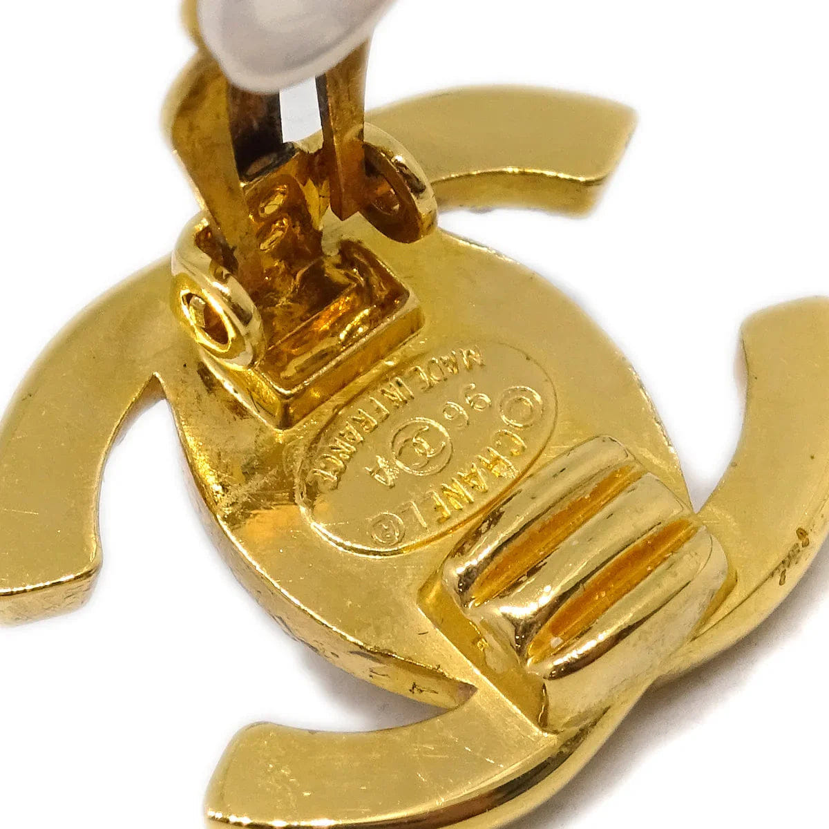 Chanel Gold CC Turnlock Earrings Rhinestone Clip - On 96A