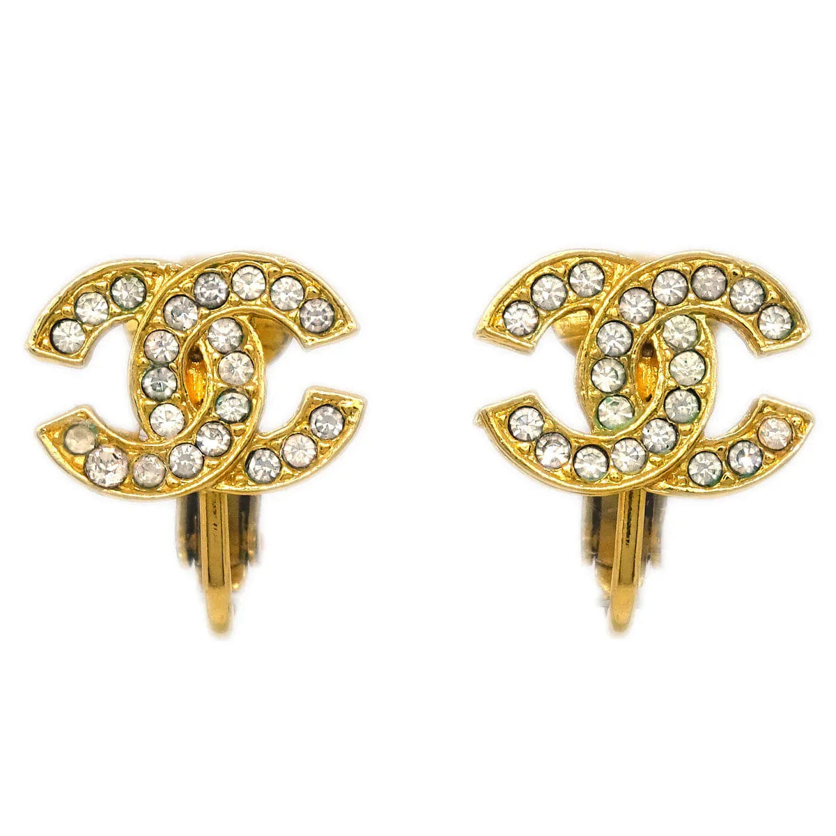 Chanel Gold CC Earrings Rhinestone Clip - On 2092