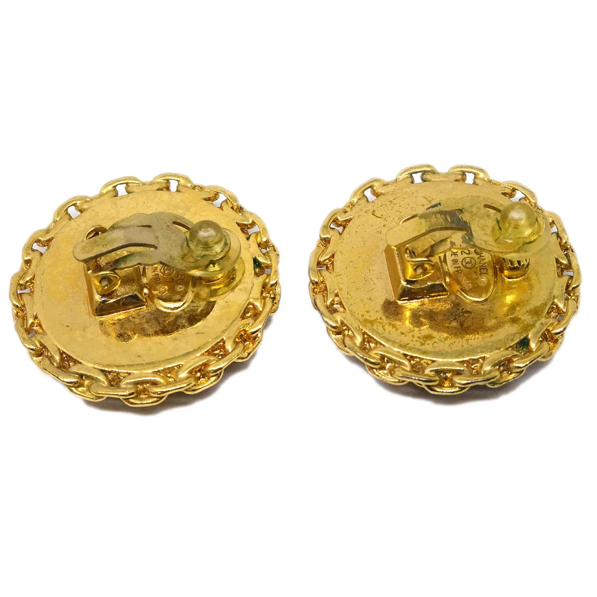 Chanel Button Earrings Clip - On Black Gold 27