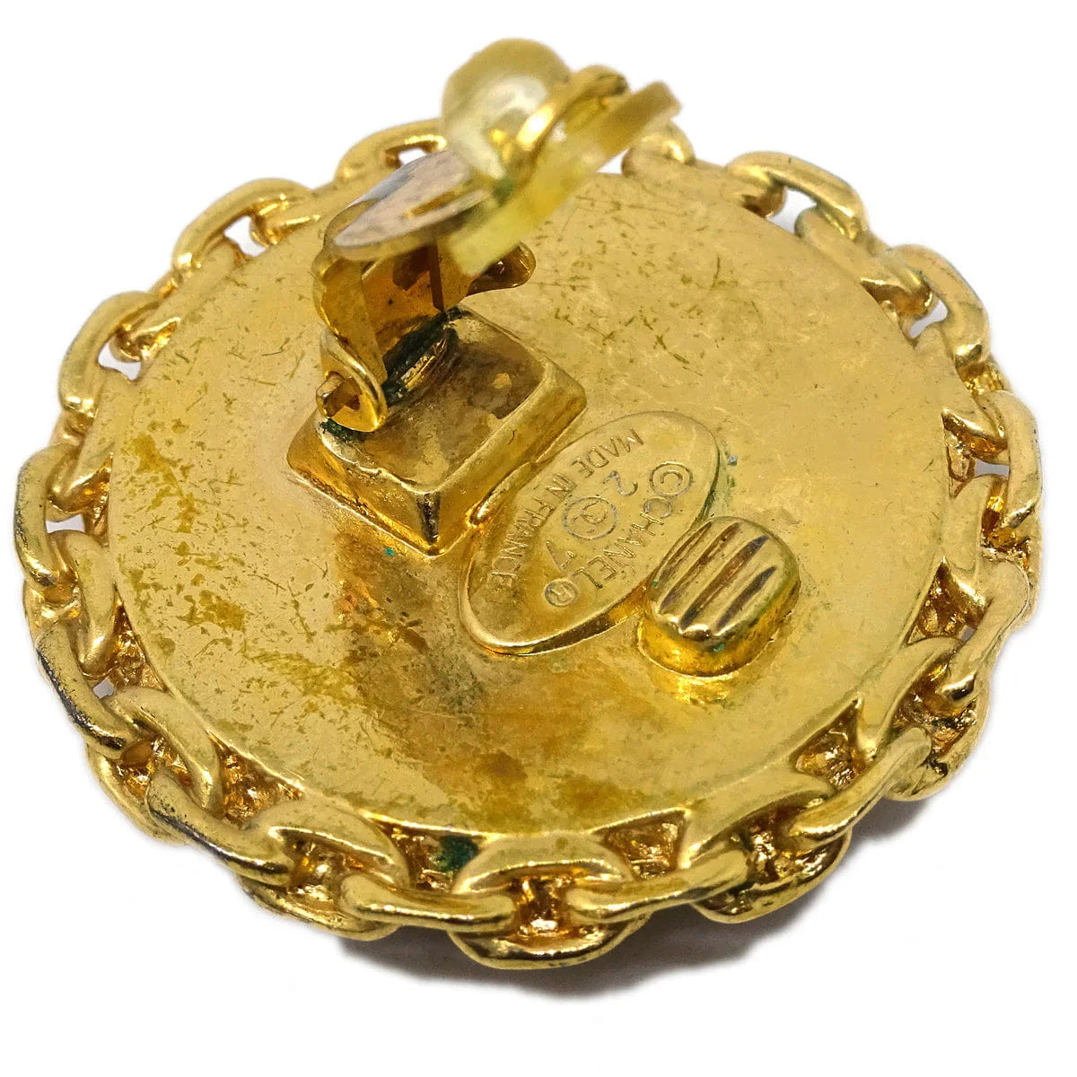 Chanel Button Earrings Clip - On Black Gold 27