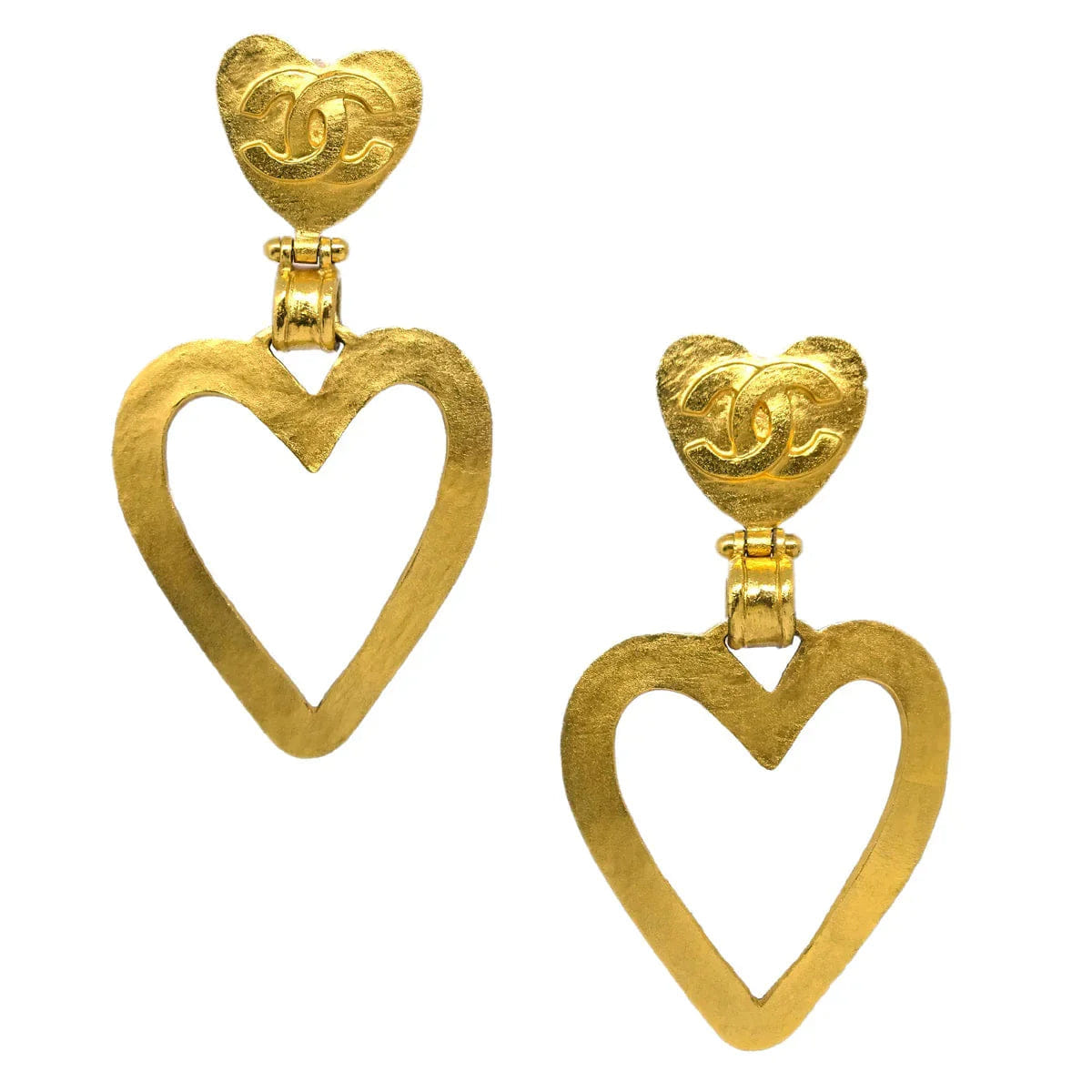 Chanel Heart Dangle Earrings Gold Clip - On 95P