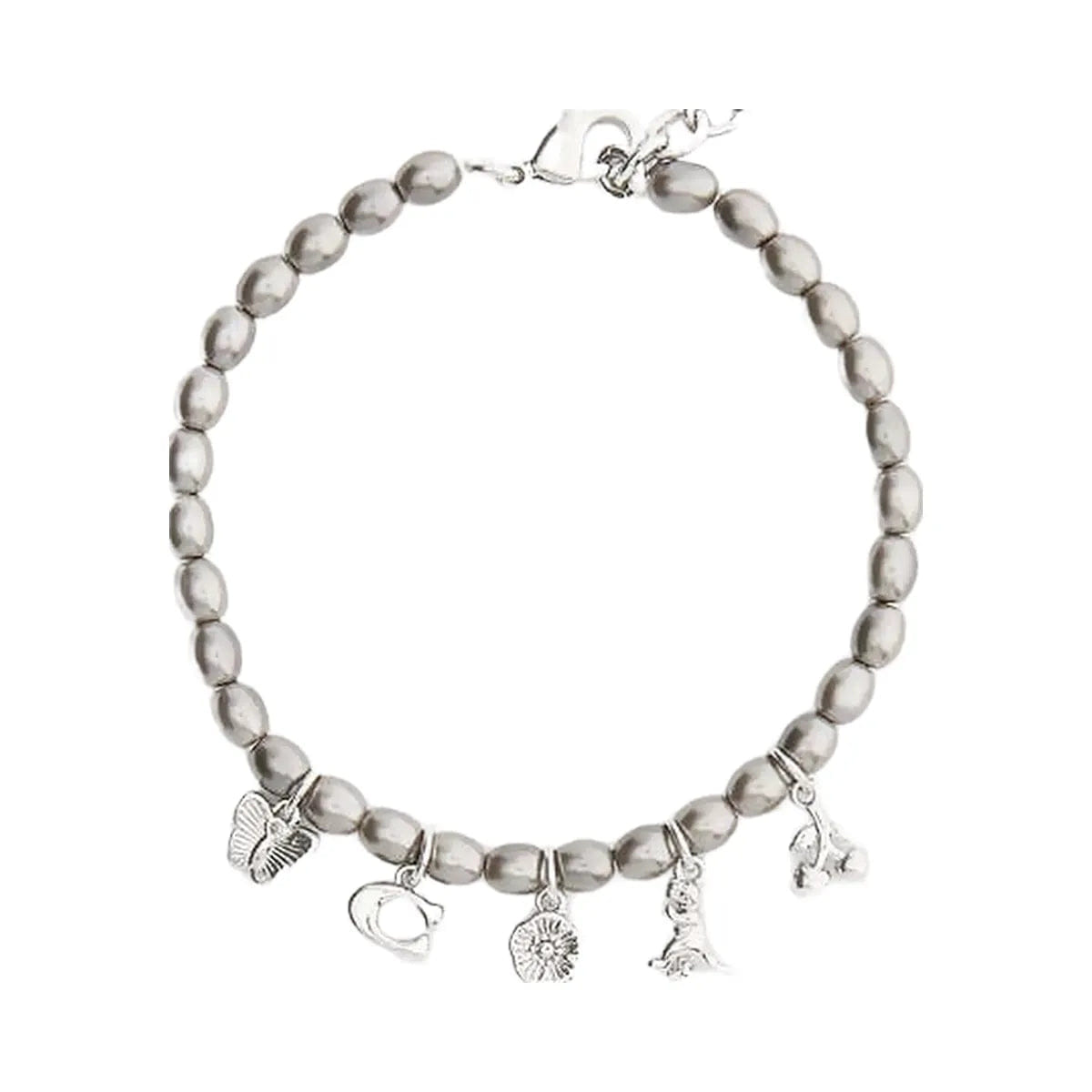 Coach Butterfly And Rexy Charm Pearl Bracelet Silver - Grey