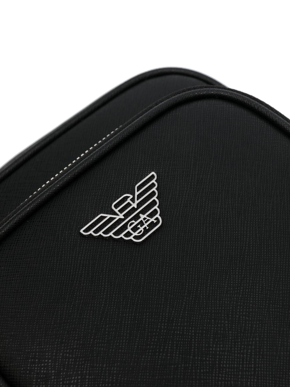 Emporio Armani Logo - Embossed Leather Crossbody Bag — Black