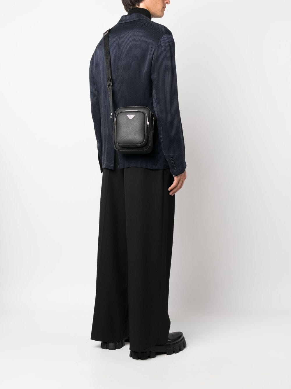 Emporio Armani Logo - Embossed Leather Crossbody Bag — Black