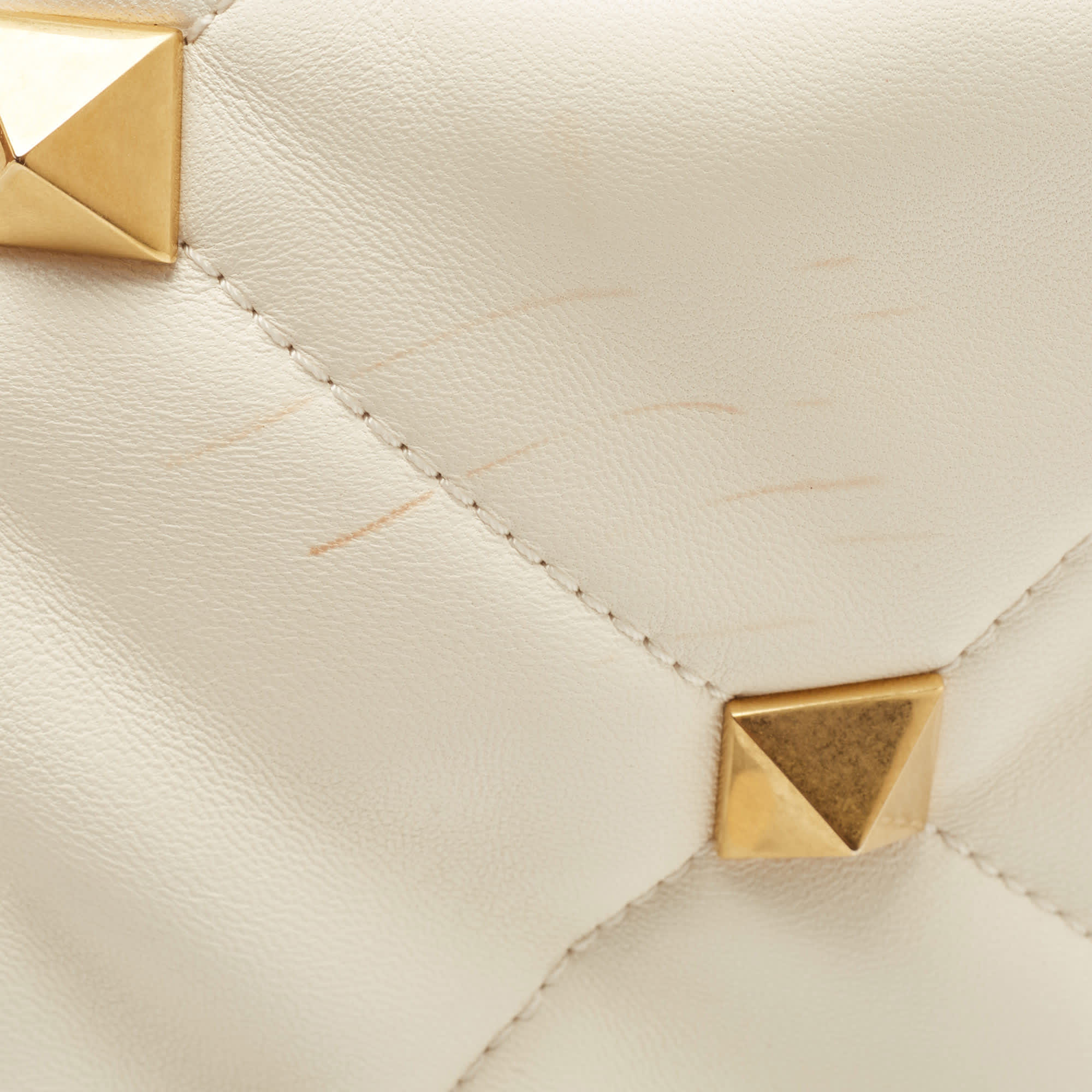 Off-White Valentino Off White Leather Roman Stud Shopper Tote
