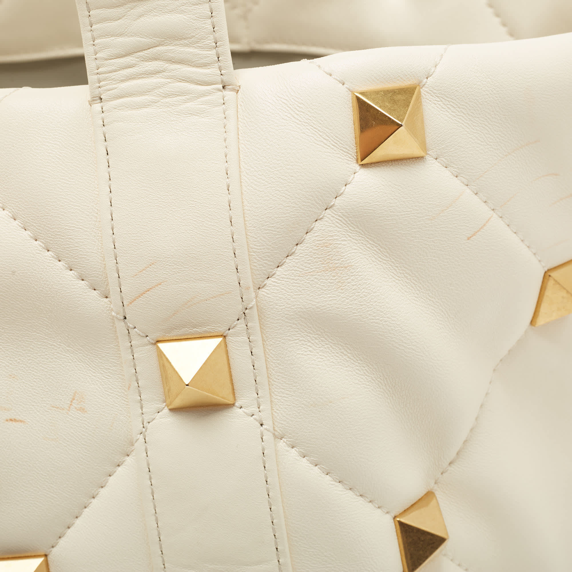 Off-White Valentino Off White Leather Roman Stud Shopper Tote