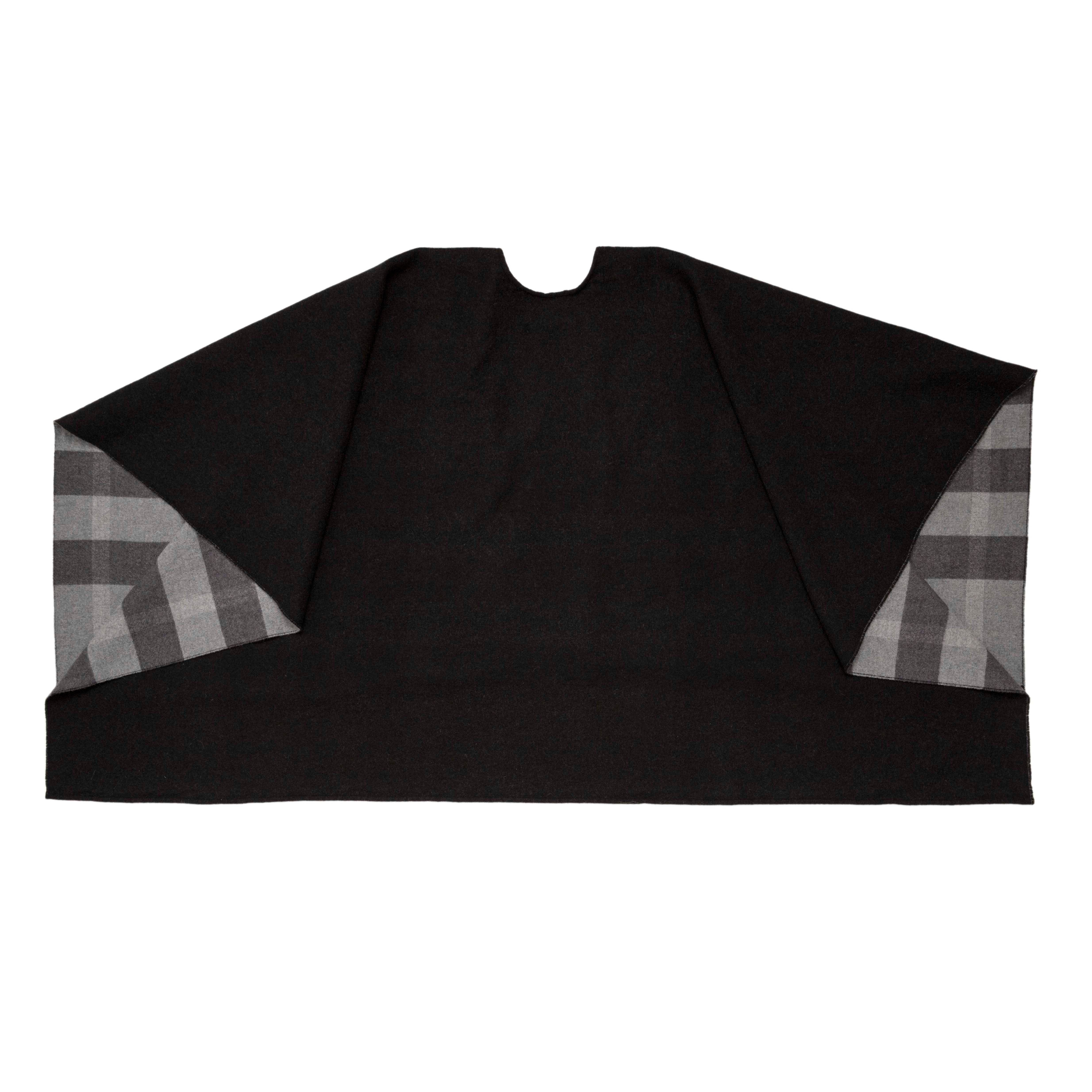 Burberry Black Grey Check Merino Wool Cape