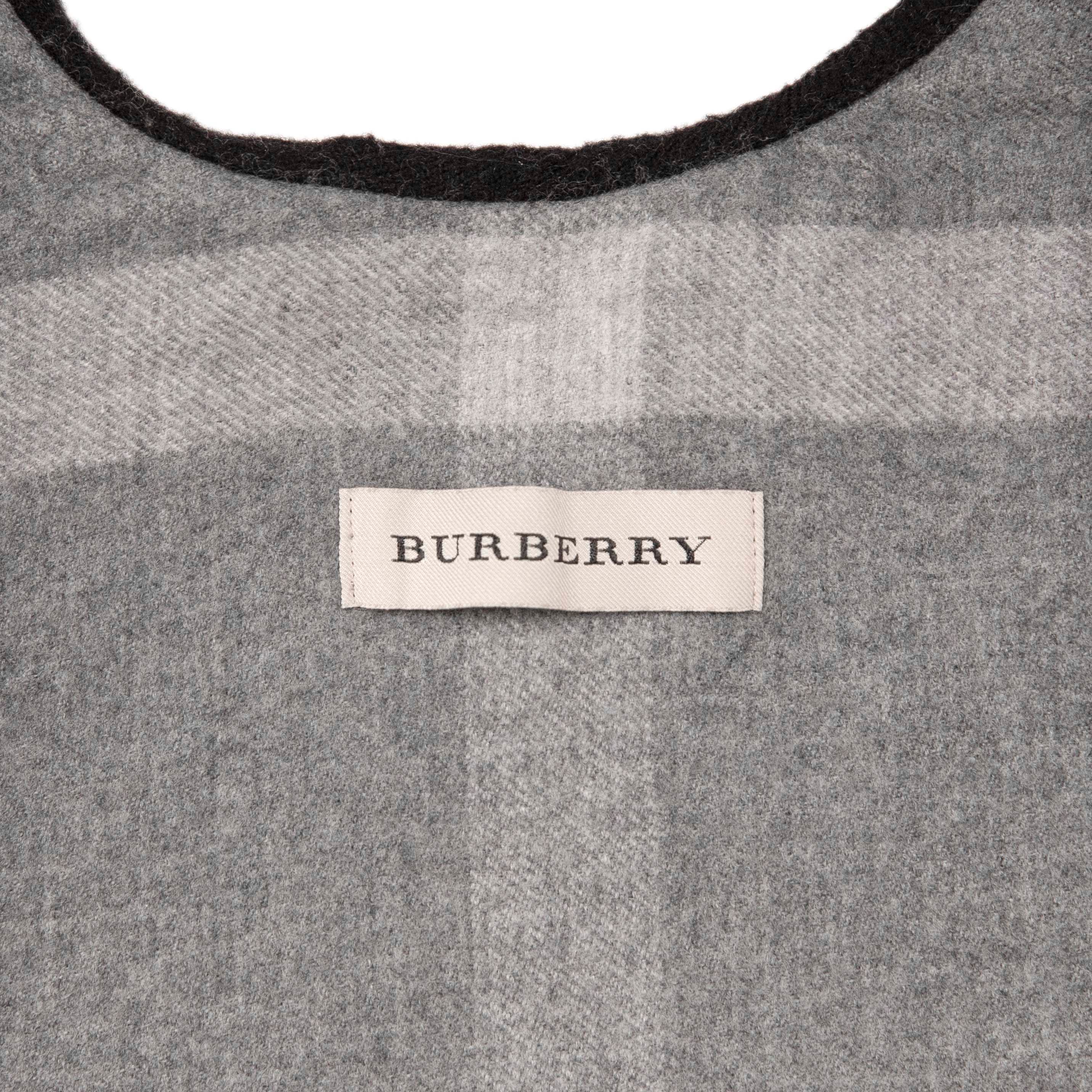 Burberry Black Grey Check Merino Wool Cape