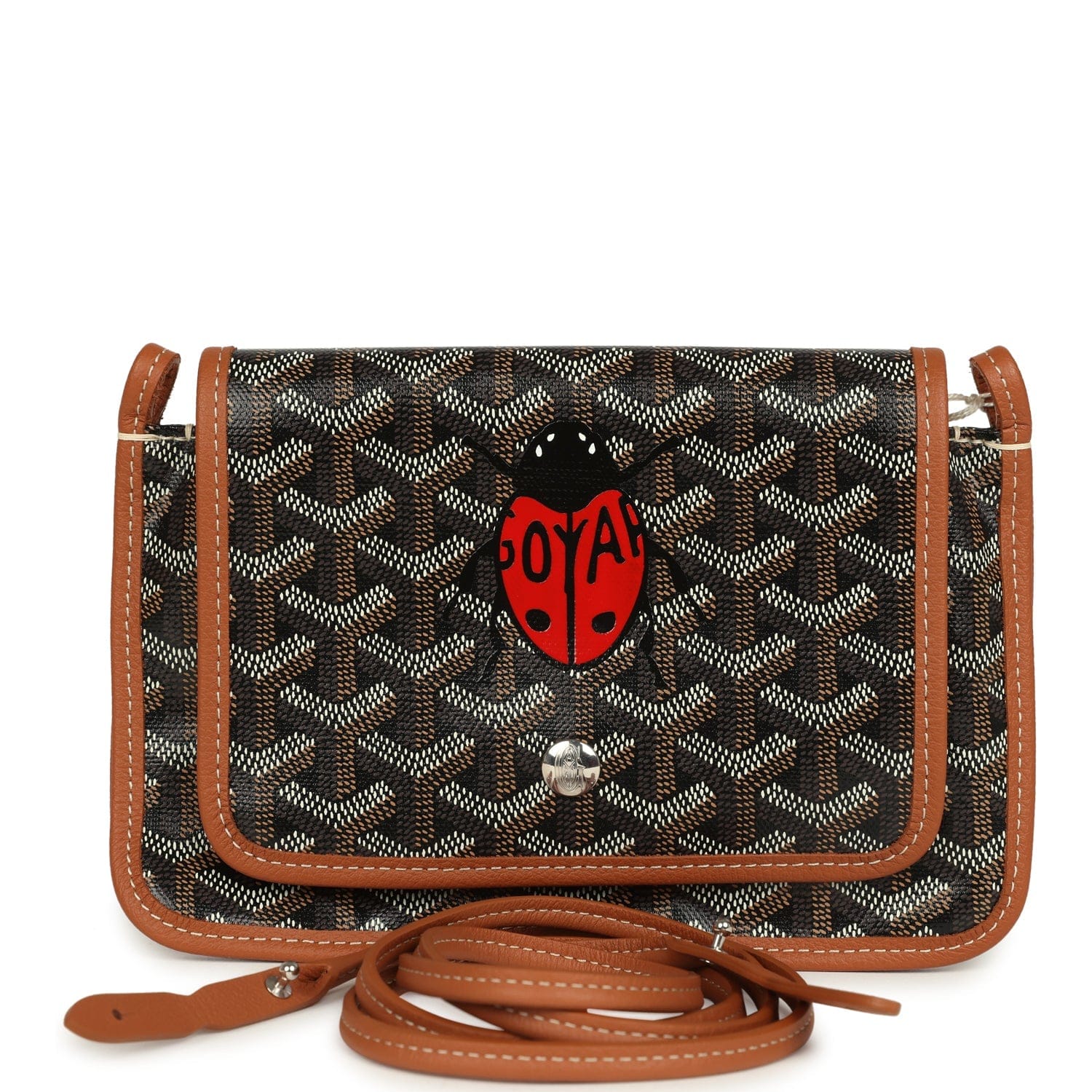 Goyard Goyardine Canvas Black, Brown Ladybug Plumet Pocket Wallet Palladium Hardware