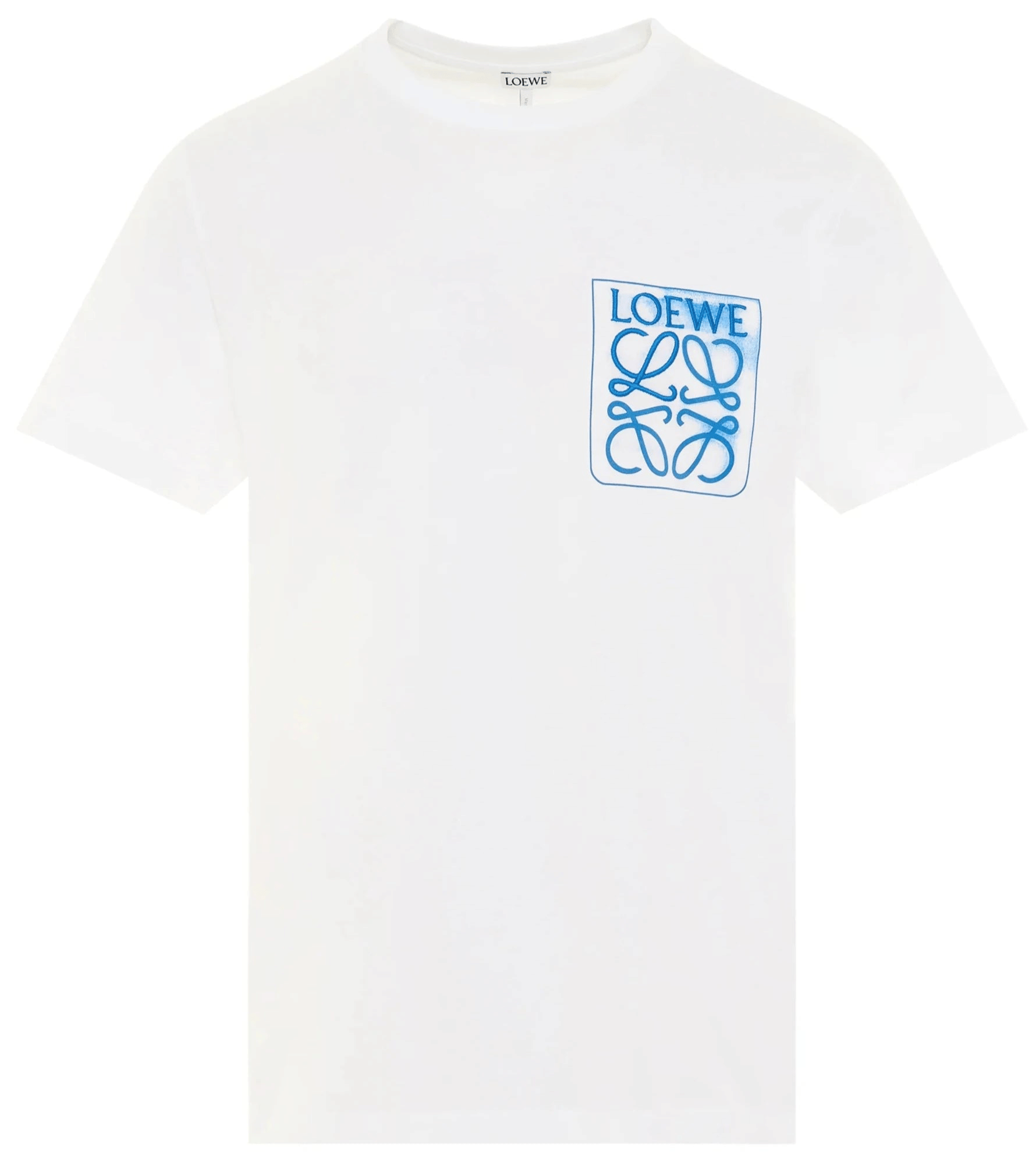 Loewe Anagram Blue Embroidered Logo on White T - Shirt