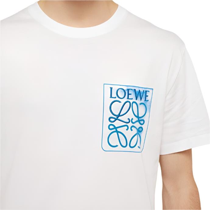 Loewe Anagram Blue Embroidered Logo on White T - Shirt