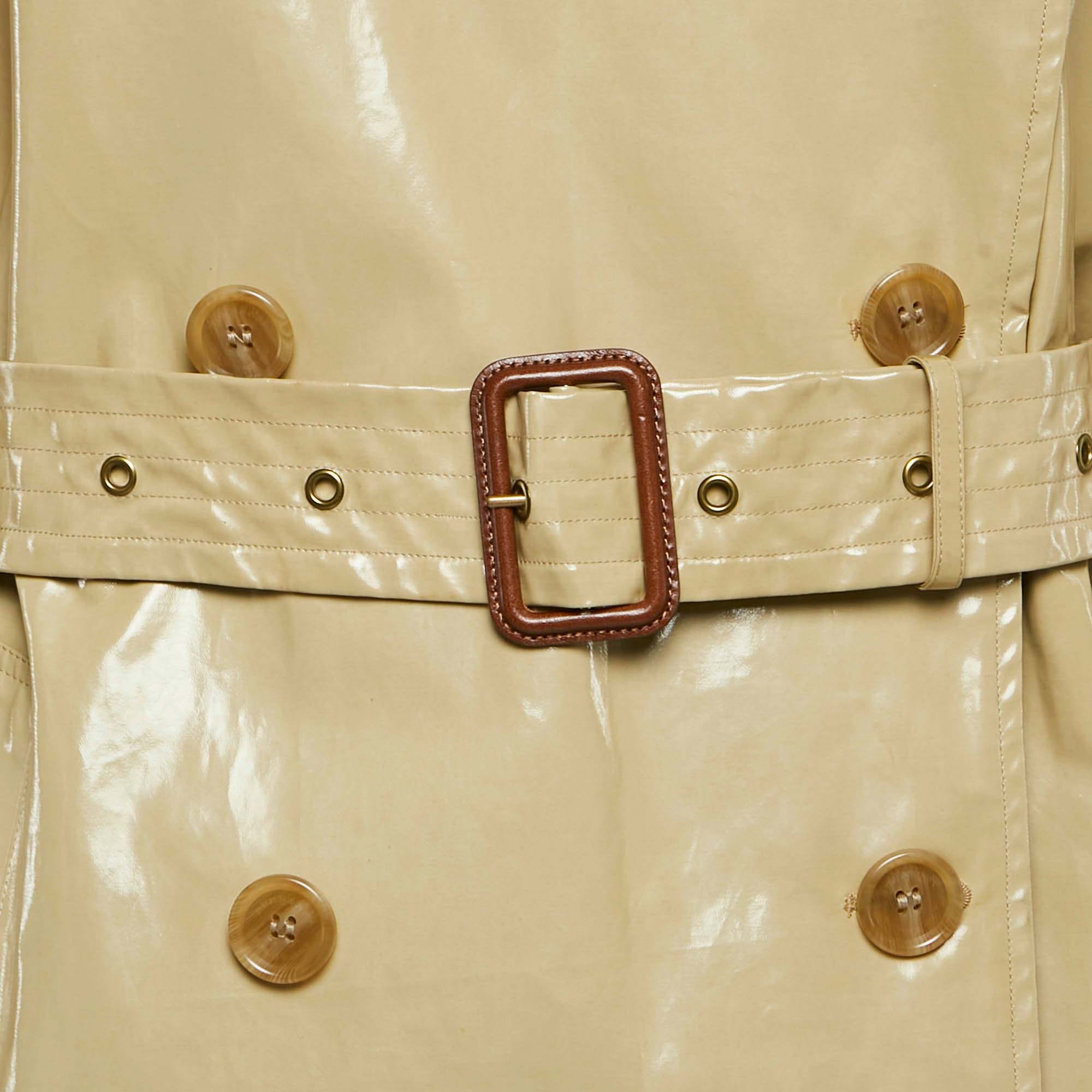 Burberry Honey Beige Coated Cotton Double Breasted Long Coat