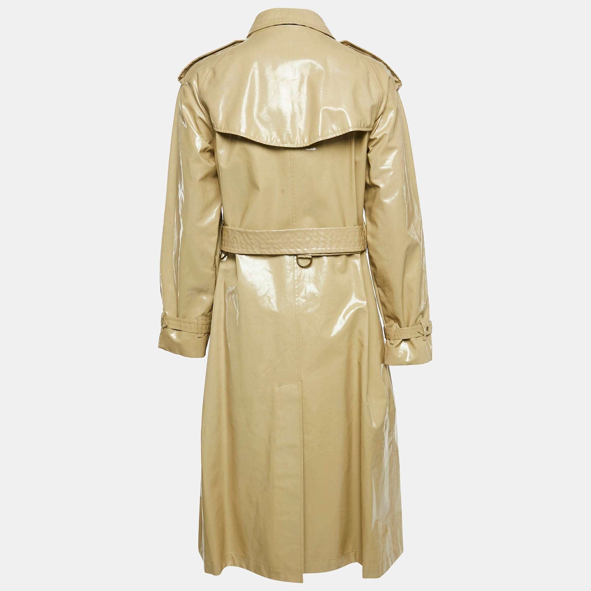 Burberry Honey Beige Coated Cotton Double Breasted Long Coat