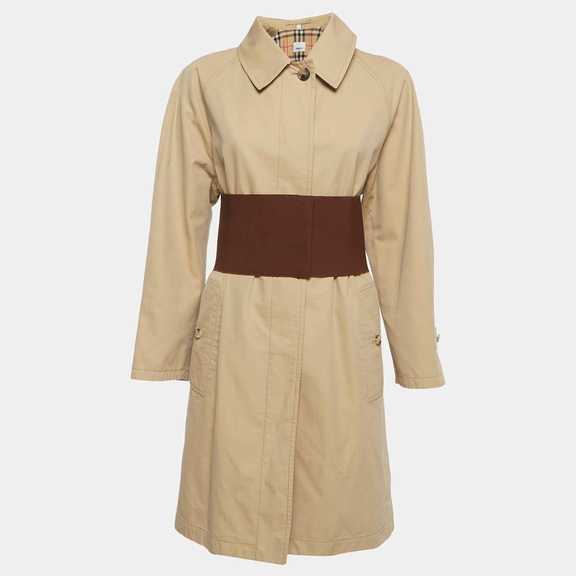 Burberry Beige Gabardine Belt Detail Trench Coat