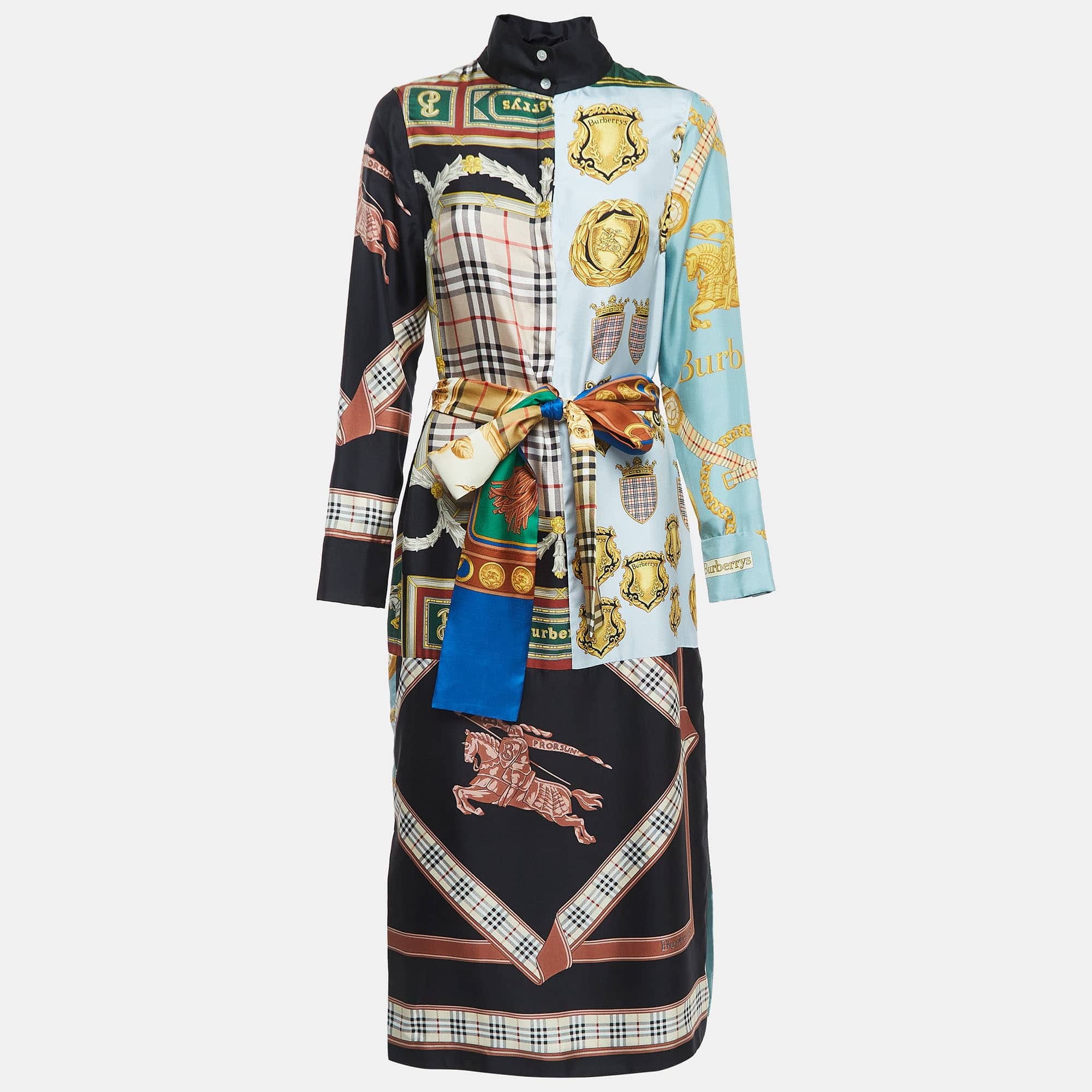 Burberry Multicolor Printed Silk Belted Shirt Dress