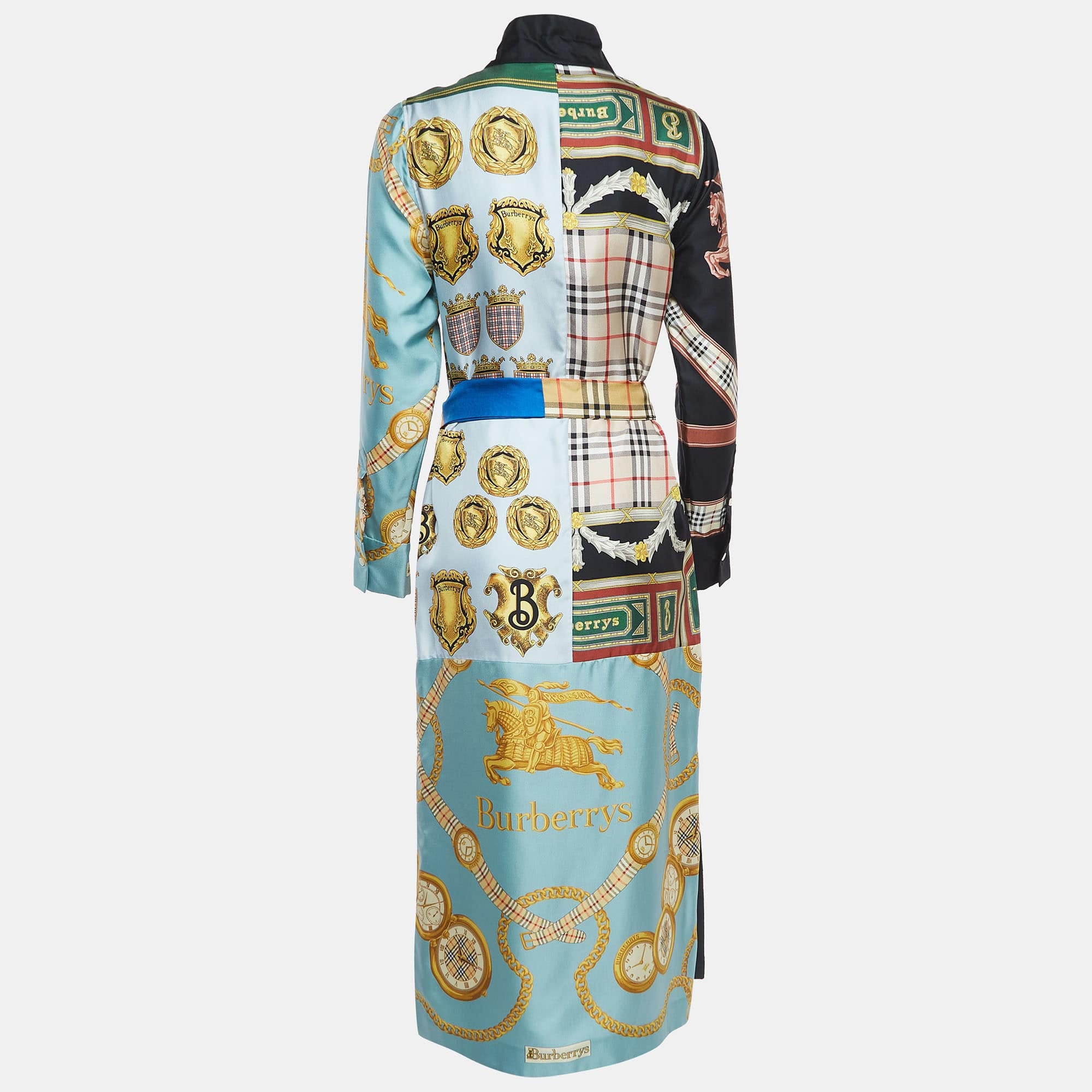 Burberry Multicolor Printed Silk Belted Shirt Dress