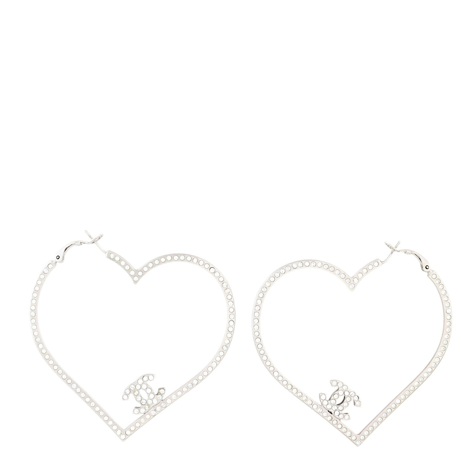 Chanel Crystal Heart Hoop Earrings