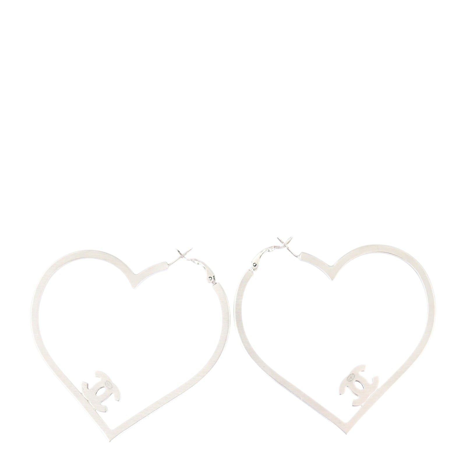 Chanel Crystal Heart Hoop Earrings